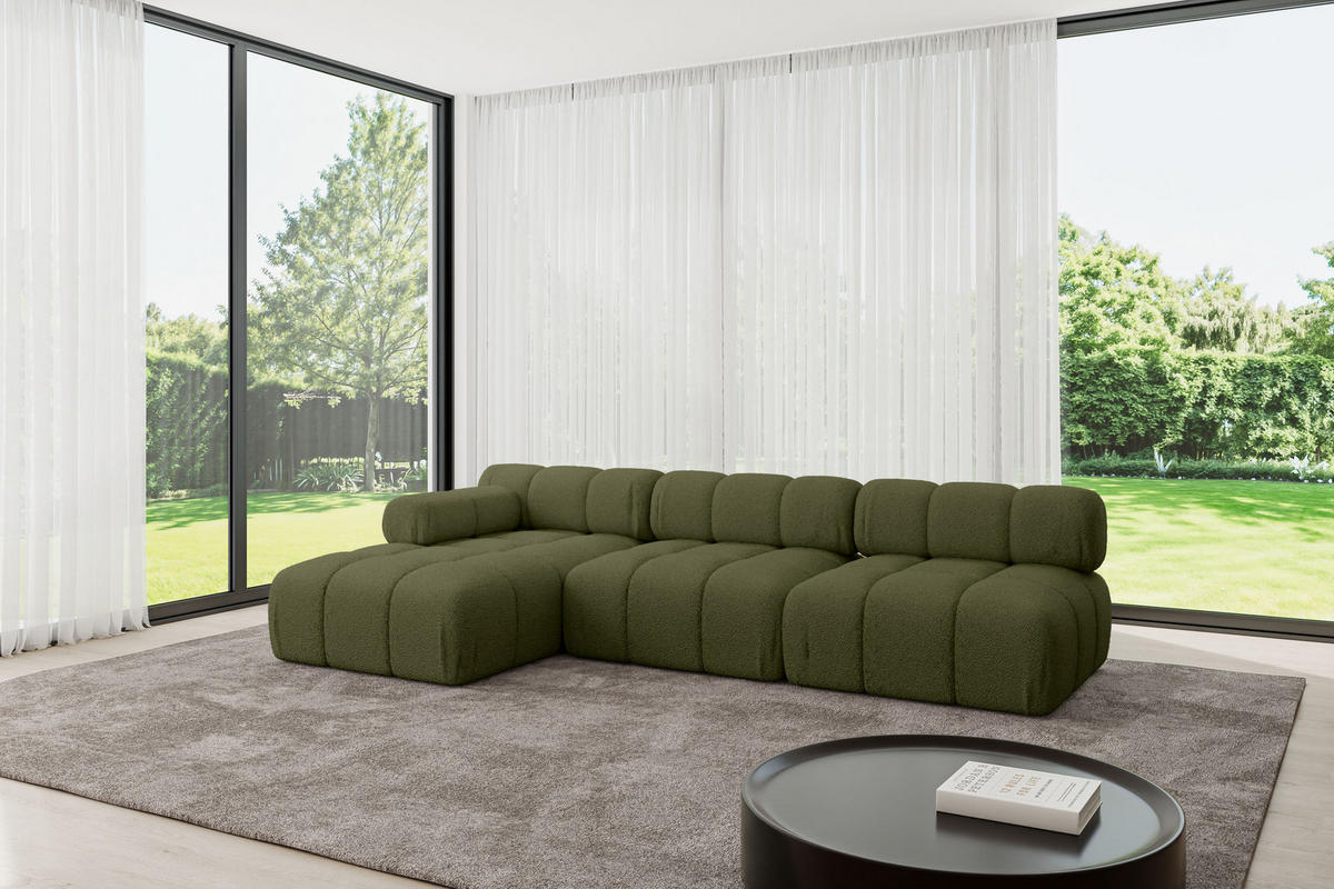 ECKSOFA modulares Sofa Razon-L2 - 285x160x70 cm Grün Bouclé - Grün, Holzwerkstoff/Textil (285/160cm) - ALTDECOR