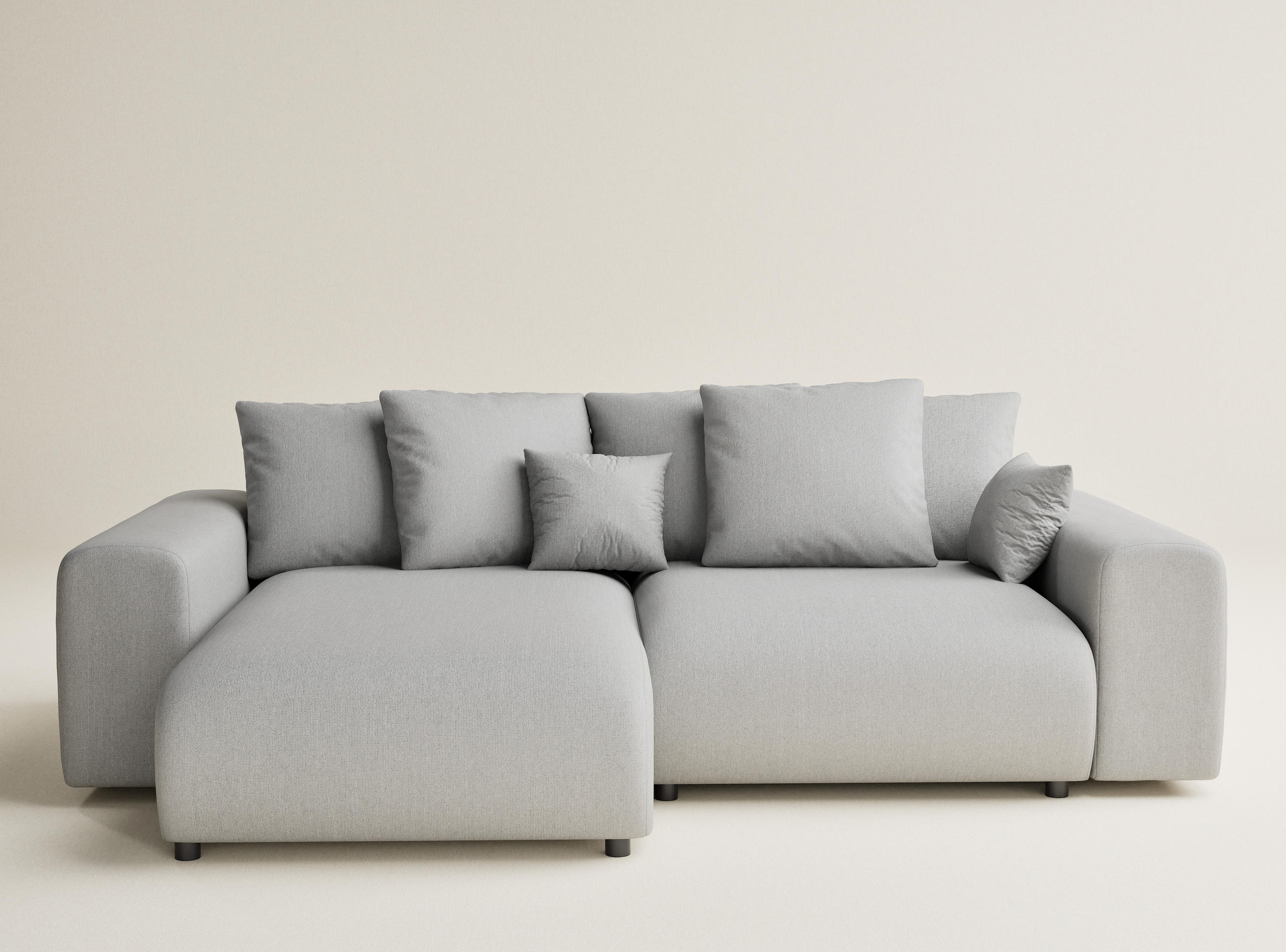 ECKSOFA MIT SCHLAFFUNKTION Solo Hellgrau Webstoff - Hellgrau/Schwarz, Holz/Holzwerkstoff (255/168cm) - Maison de Reve