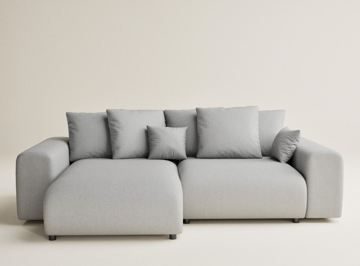 ECKSOFA MIT SCHLAFFUNKTION Solo Hellgrau Webstoff - Hellgrau/Schwarz, Holz/Holzwerkstoff (255/168cm) - Maison de Reve
