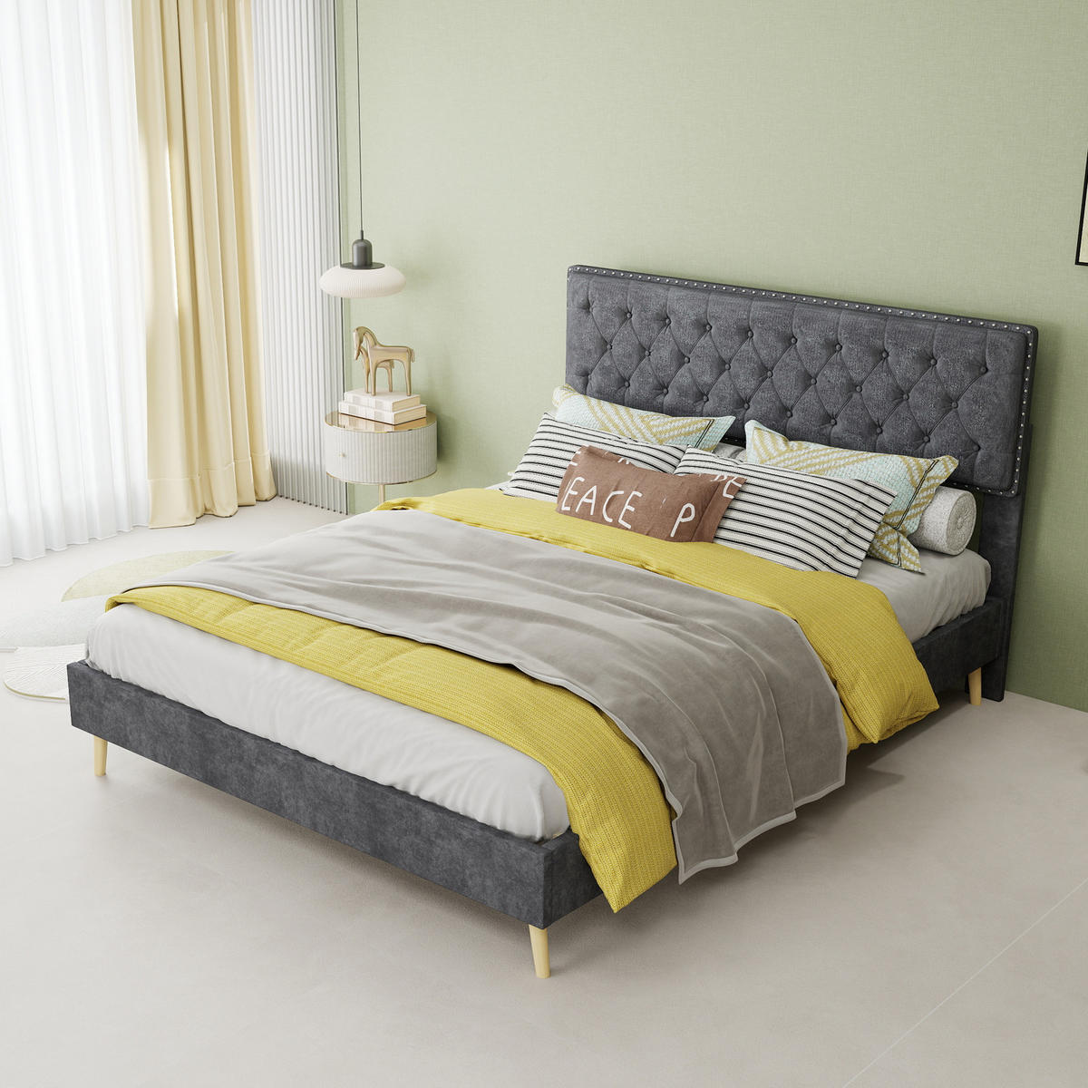 POLSTERBETT 140/200 cm in Grau mit Stauraum unter dem Bett Stoff im modernen Design - Grau, Holzwerkstoff/Textil (140/200cm) - STILVORA