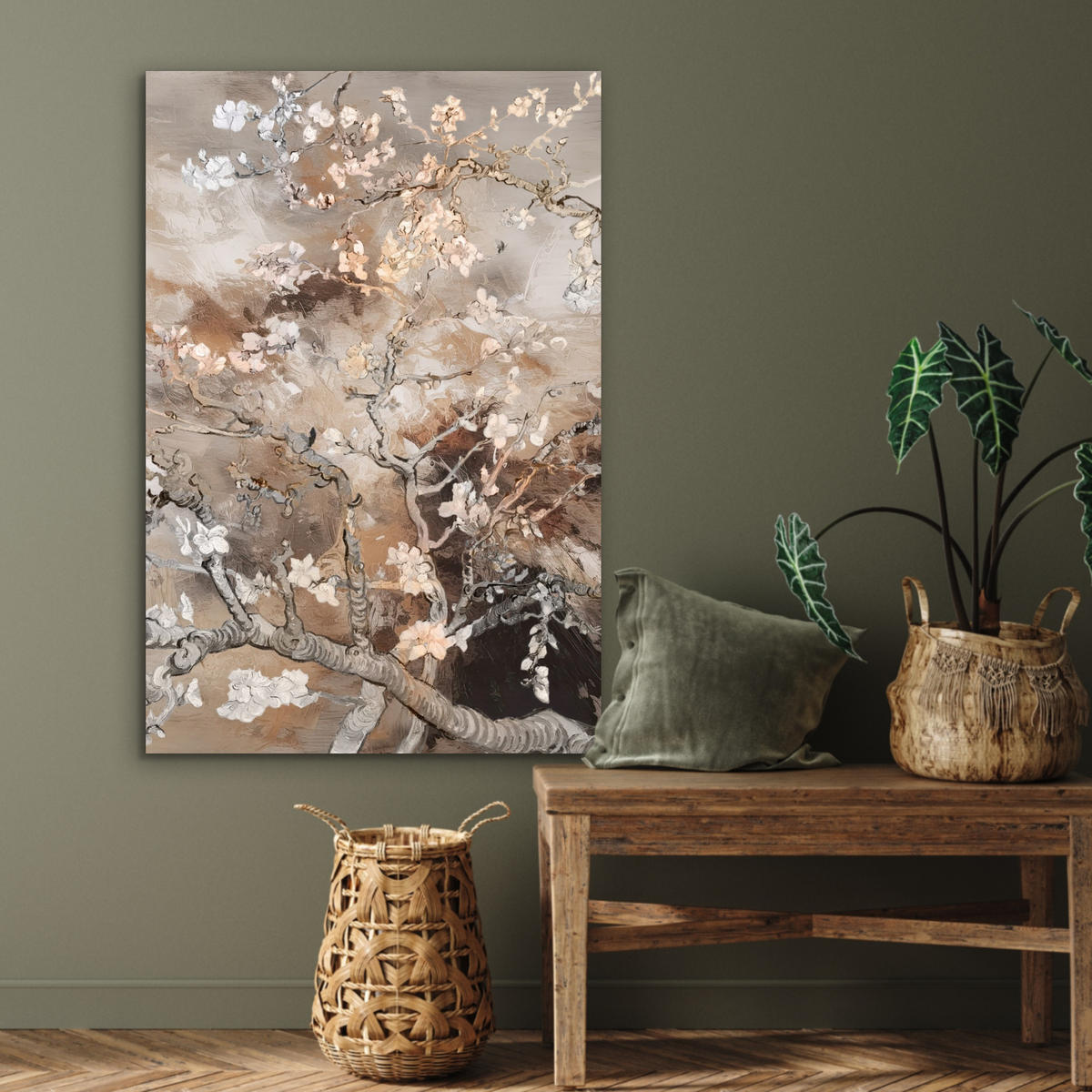 METALLBILD Mandelblüte - Kunst - Van Gogh - Beige - Abstrakt 60x90 cm - Braun, Metall (60/90cm) - MuchoWow