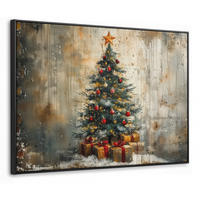 LEINWAND Bilder mit Rahmen - Weihnachtsbaum - Vintage - Weihnachten - Geschenk - 70x50 - Rostfarben, Textil (70/50cm) - MuchoWow
