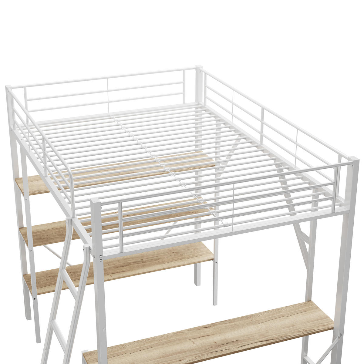 HOCHBETT 90/200 cm Weiß Metallbett mit Schreibtisch und Ablagen - Weiß, Holzwerkstoff (90/200cm) - OKWISH