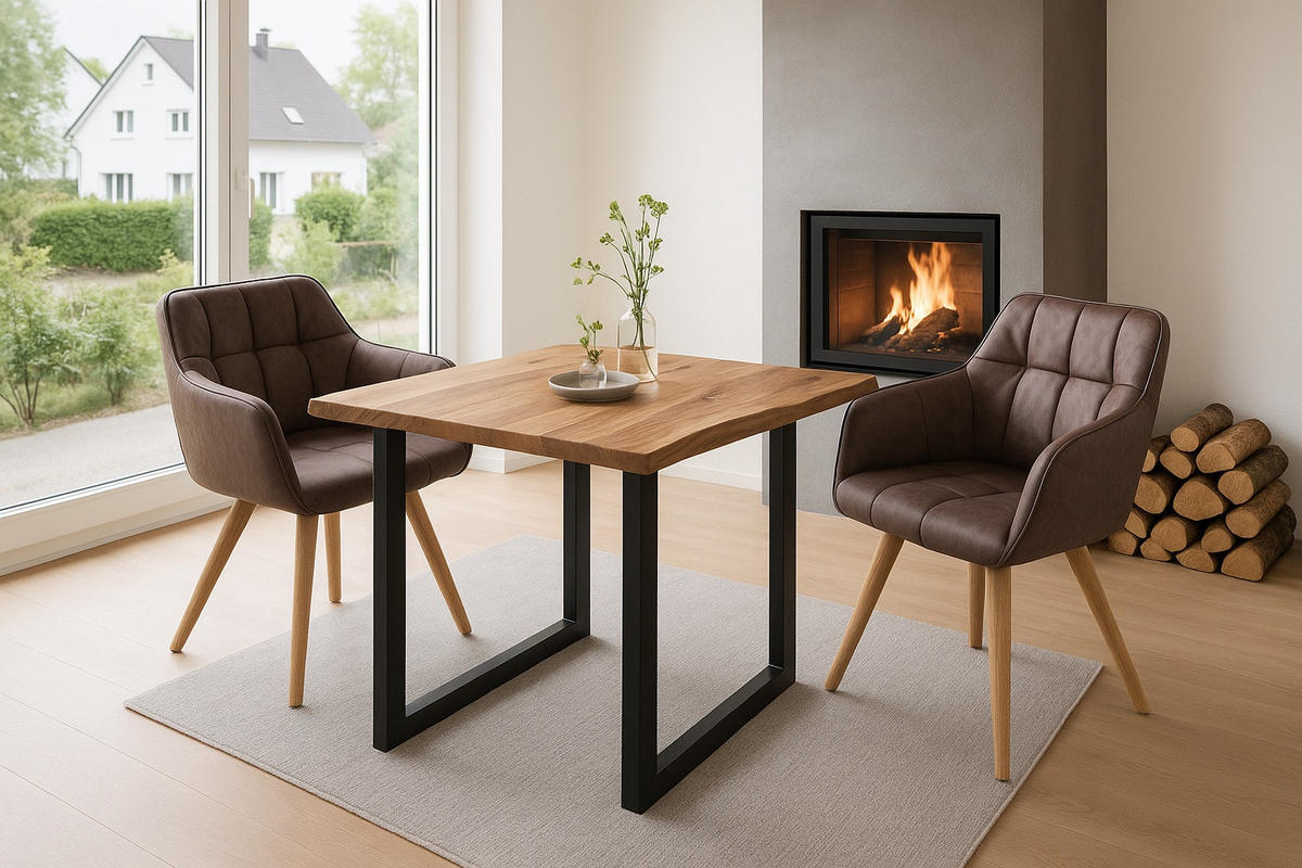 ESSTISCH NOAH - Beige/Schwarz, Holz/Metall (80/80/77cm) - SAM