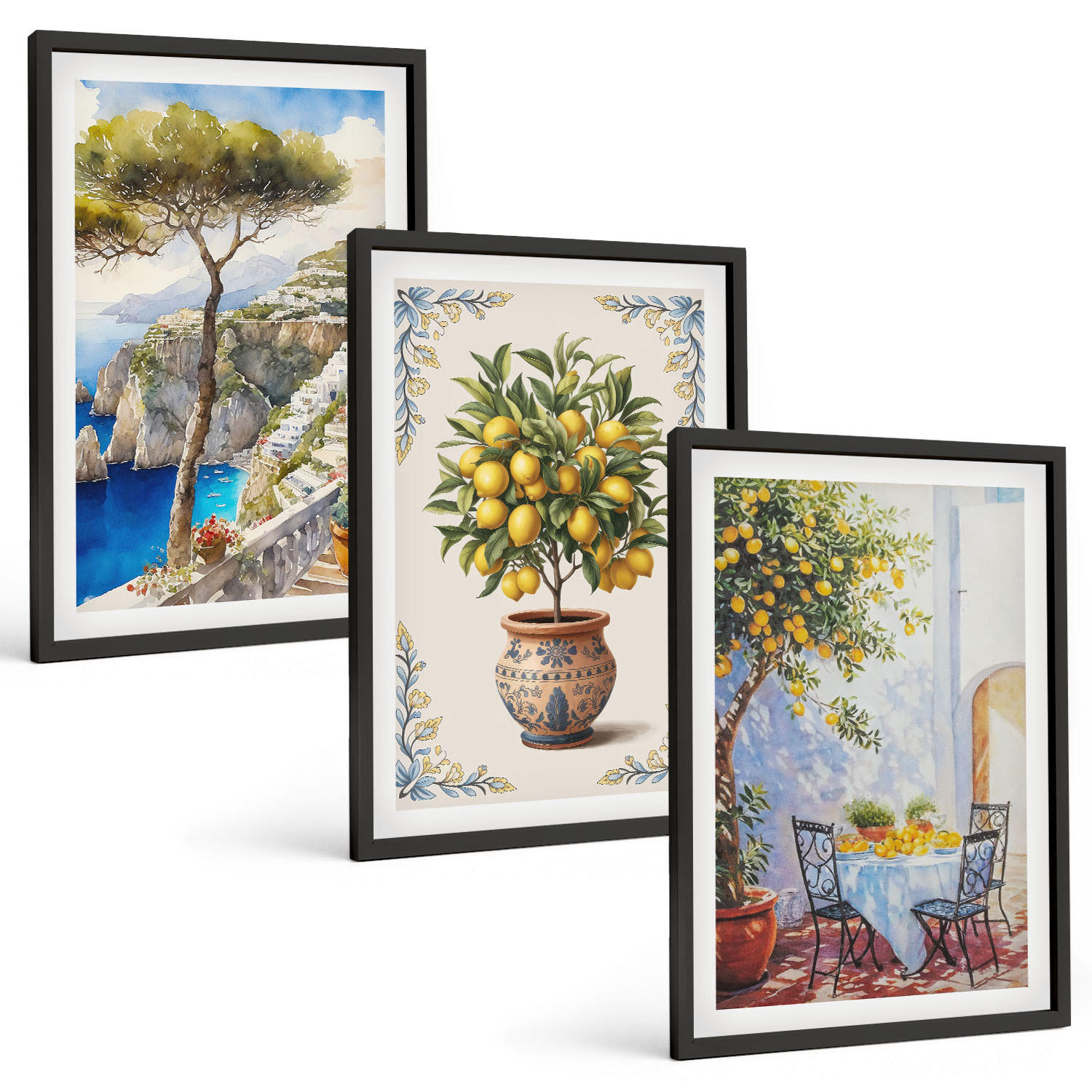 BILDER SET 3er Set - 40x60 cm Schwarzer Rahmen - Tisch aus Zitronenbaum - Schwarz, Kunststoff (40/60cm) - TULUP