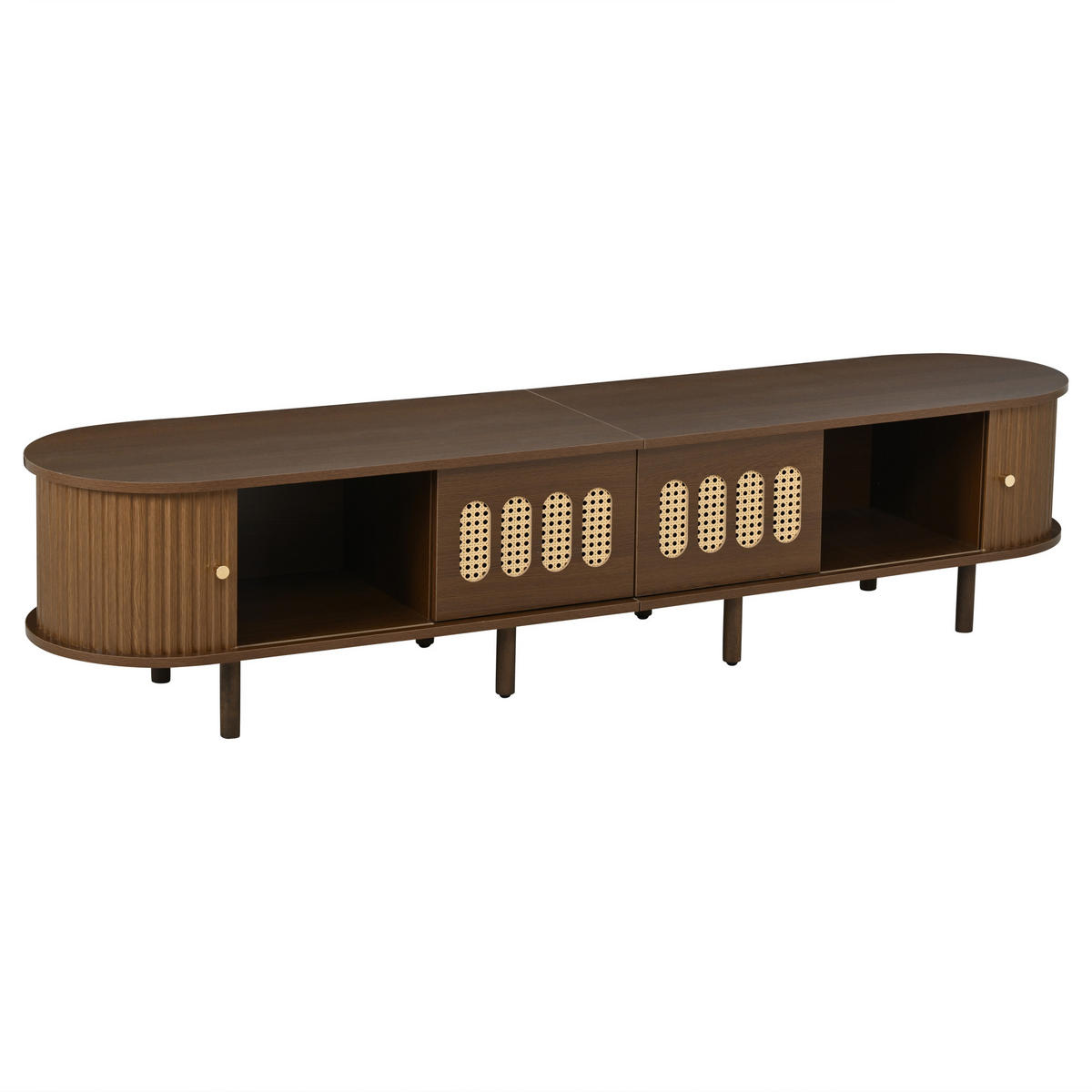 TV-SCHRANK 180/40/40 cm Nussbaum Rattan mit 2 Schubladen und 2 Rolltüren - Nussbaumfarben, Holzwerkstoff (180/40/40cm) - Oxeza