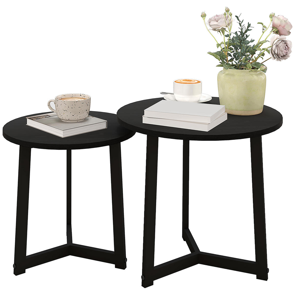 COUCHTISCH Schwarz 2er-Set - Schwarz, Metall (48/48/45cm) - PANGIVO