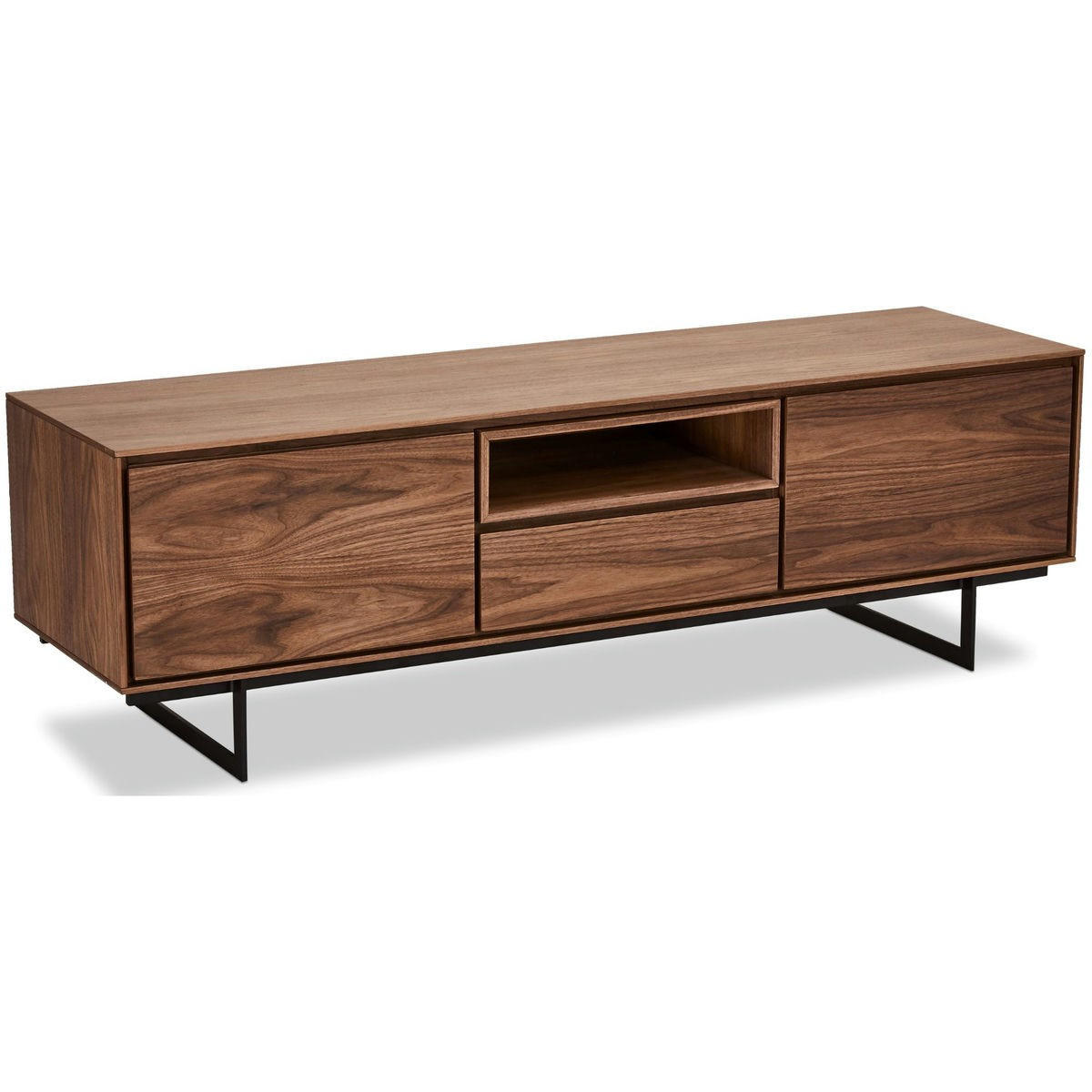 TV-ELEMENT Amerikanisches Walnussfurnier - Schwarz/Braun, Holz/Metall (160/50/45cm) - Furnhouse
