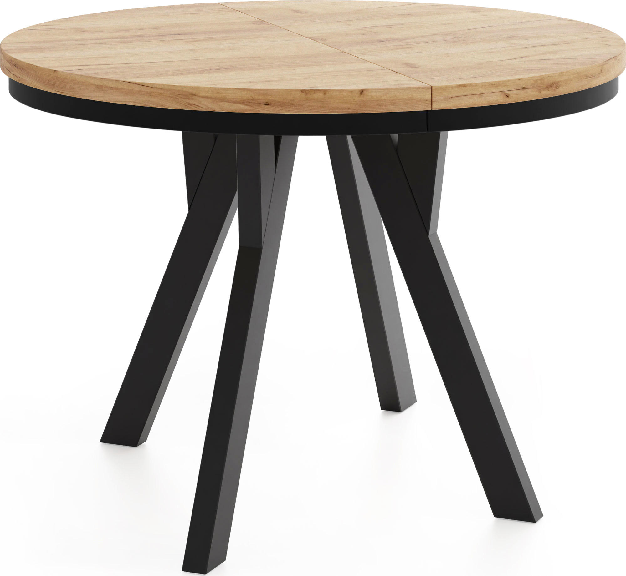 ESSTISCH Strato Black runder ausziehbarer, Eiche Craft braun 80-160/80/77 cm - Eiche Wotan/Schwarz, Holz/Holzwerkstoff (80/80/77cm) - WFL GROUP