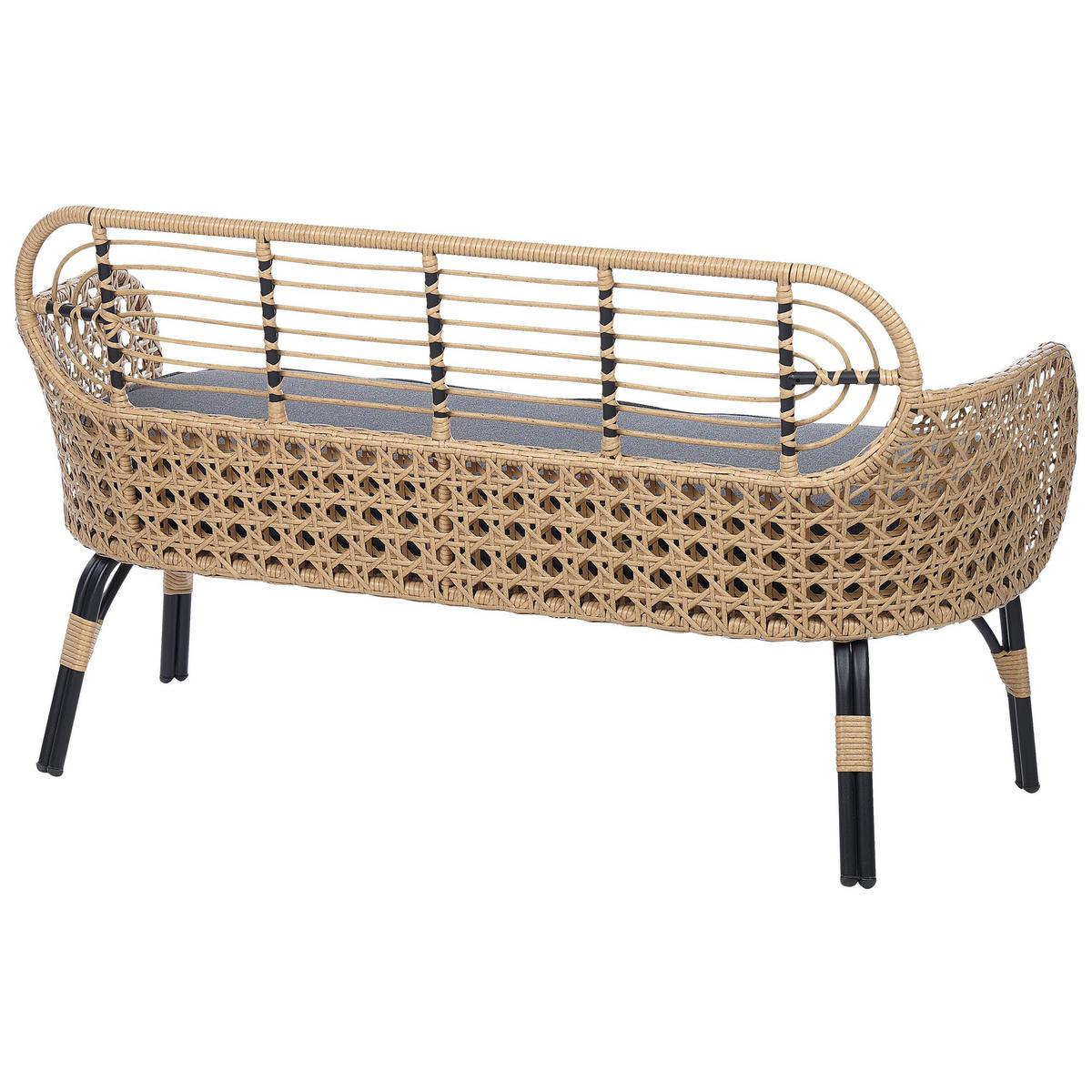 GARTENSOFA 2-Sitzer Rattan natürlich 122 cm Auflage graphitgrau Pratello - Beige/Schwarz, Kunststoff (122/79/59cm) - Beliani