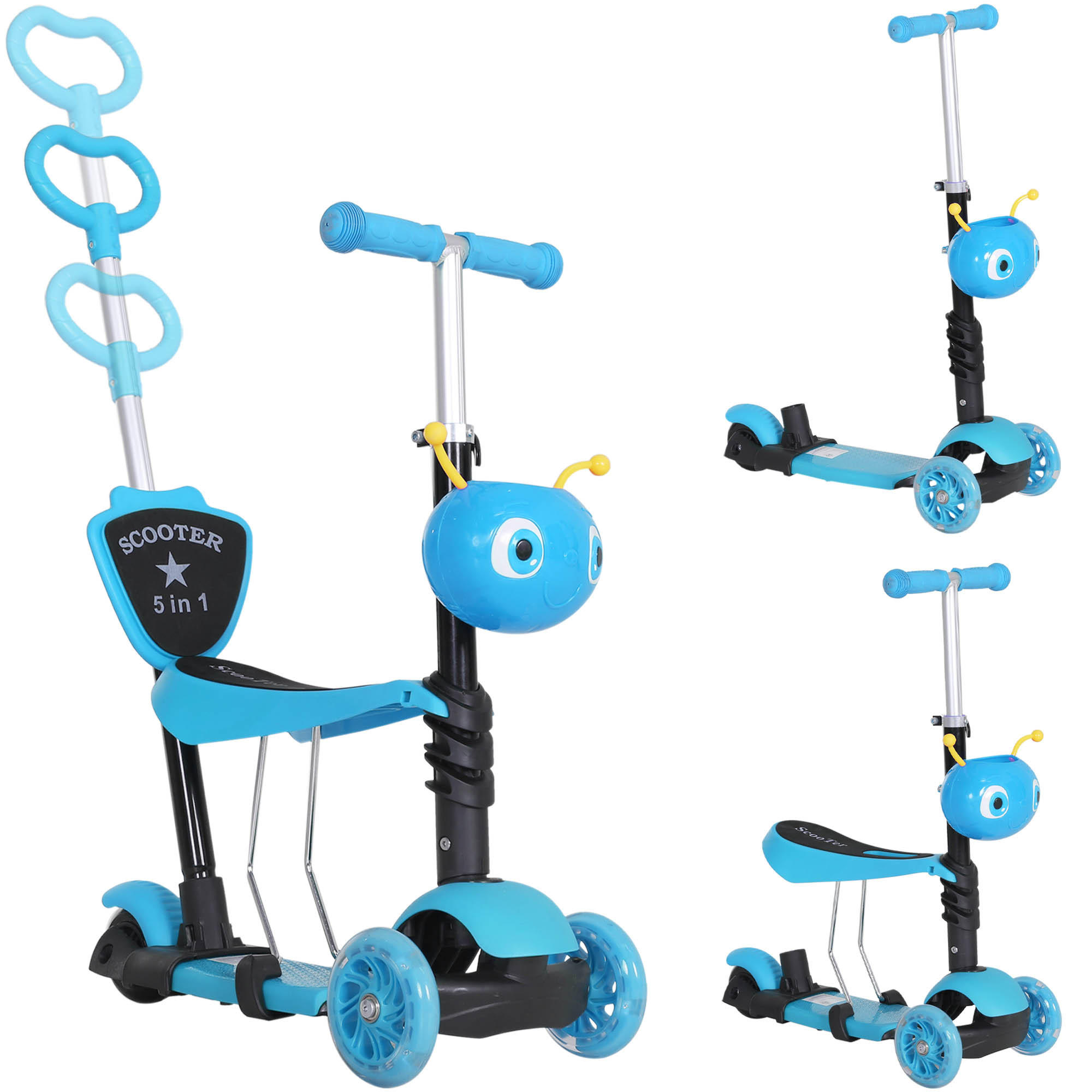 KINDERSCOOTER DE-16921 5-in-1 mit Sitz & Rückenlehne Blau - Blau, Metall (62/25/73cm) - ComfortXL
