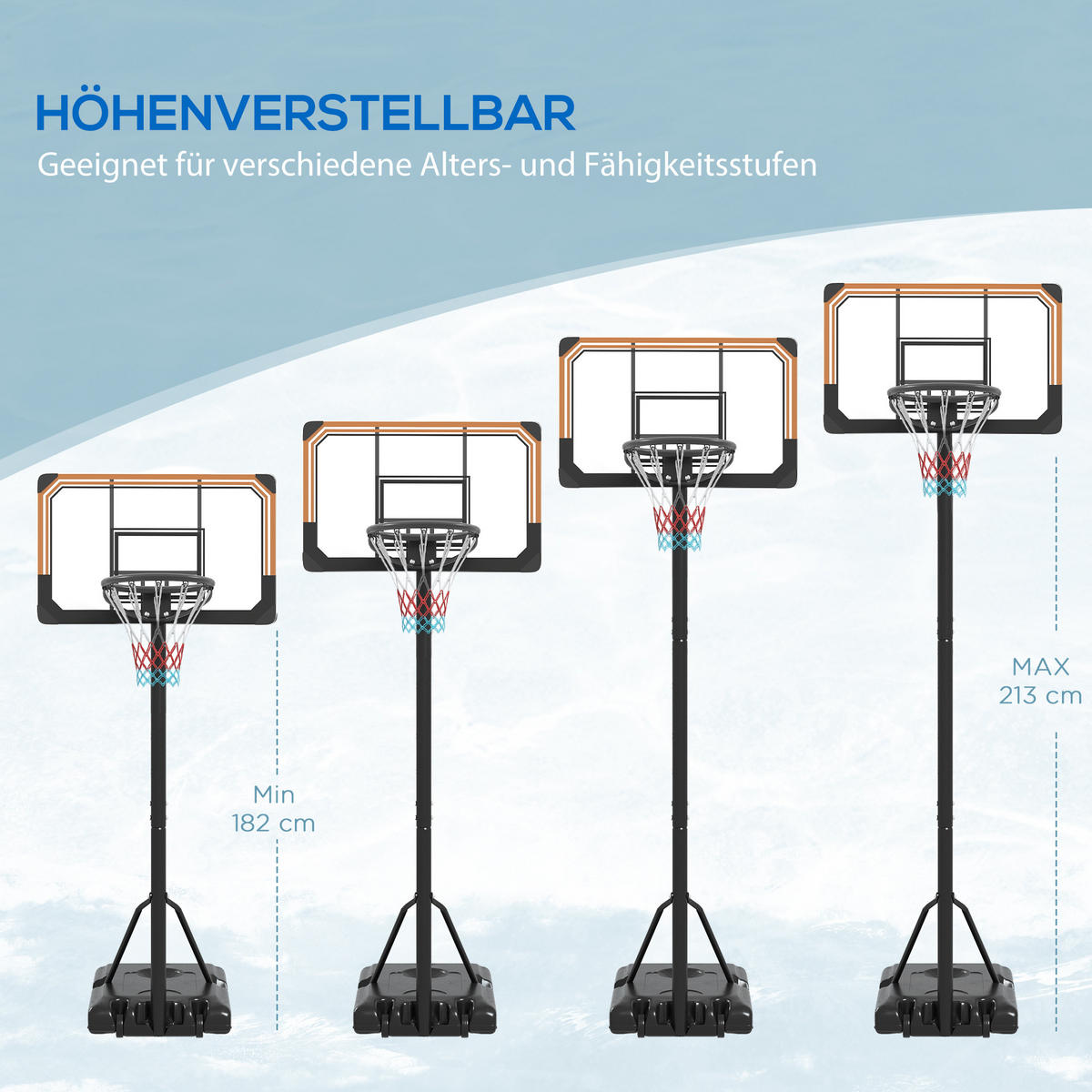 BASKETBALLSTÄNDER DE-10570 höhenverstellbar 182-213 cm Schwarz - Schwarz, Metall (74/71cm) - ComfortXL