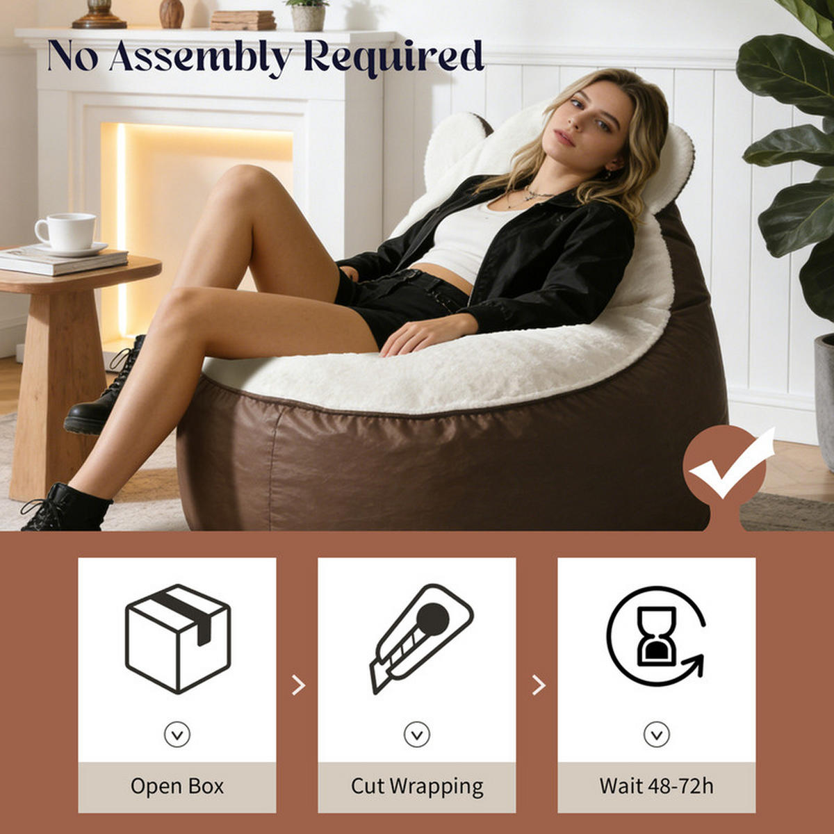 SITZSACK Plüschversion 100 x 100 x 94 cm - Braun, Textil (100/25/100cm) - Raelunyi