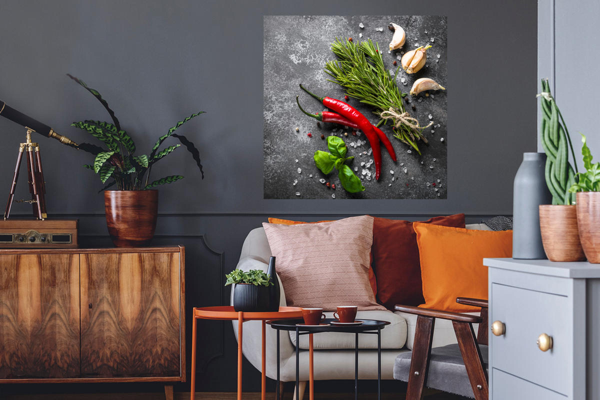 WANDTATTOO Pfeffer - Kräuter - Gewürze - Beton 50x50 cm - Dunkelgrau, Kunststoff (50/50/0.1cm) - MuchoWow