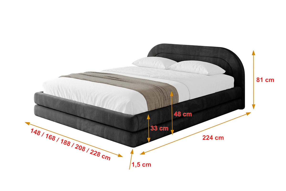 POLSTERBETT mit Bettkasten und Lattenrost, Bett mit Matratze H3/H4 - LERIS-v1 120x200 Schwarz - Schwarz, Holzwerkstoff/Textil (120/200cm) - ALTDECOR