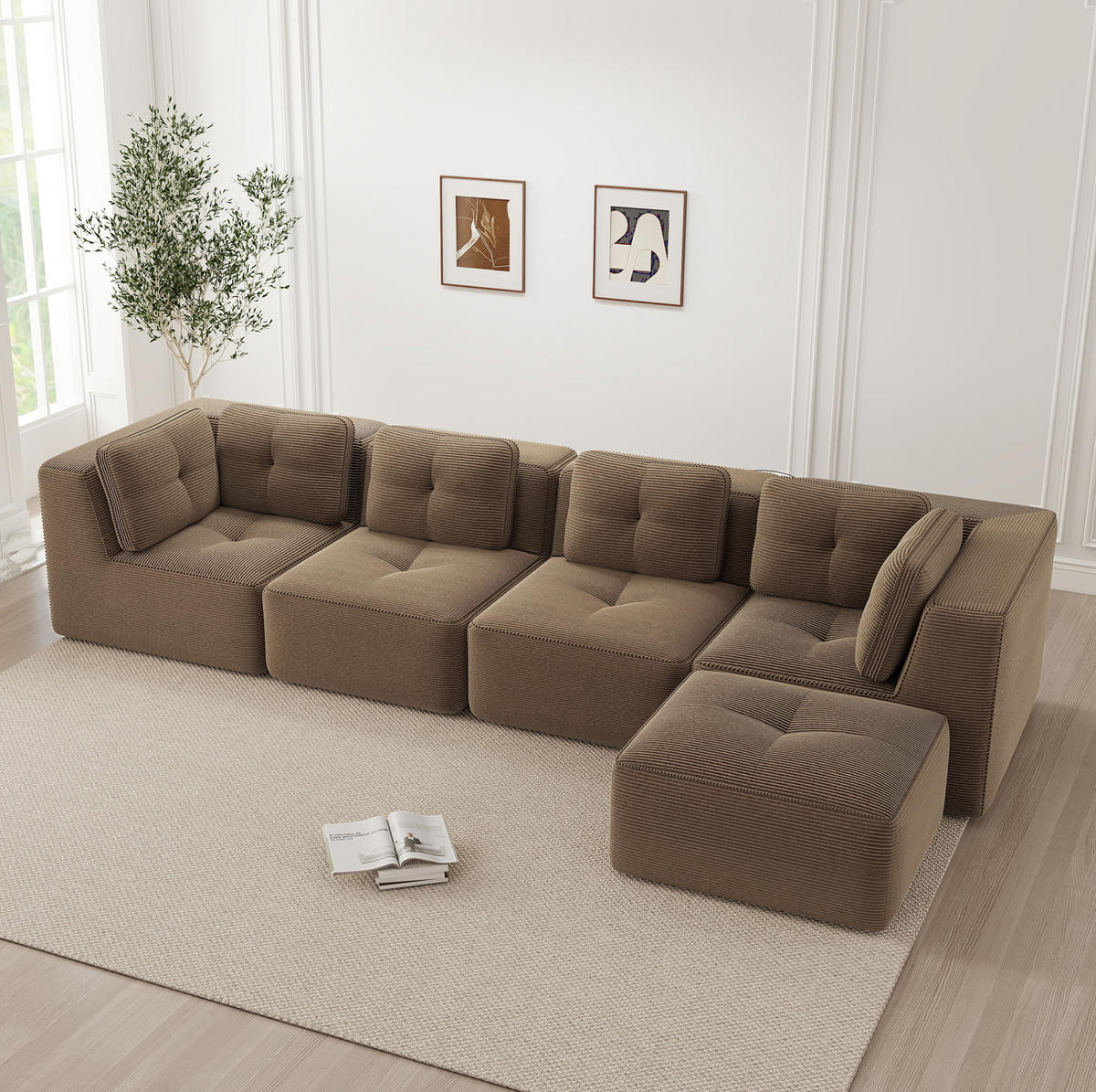 ECKSOFA 386/177/69 cm braun aus Cord mit modularem Design und rutschfestem Standfuß - Braun, Textil (177/386cm) - OKWISH