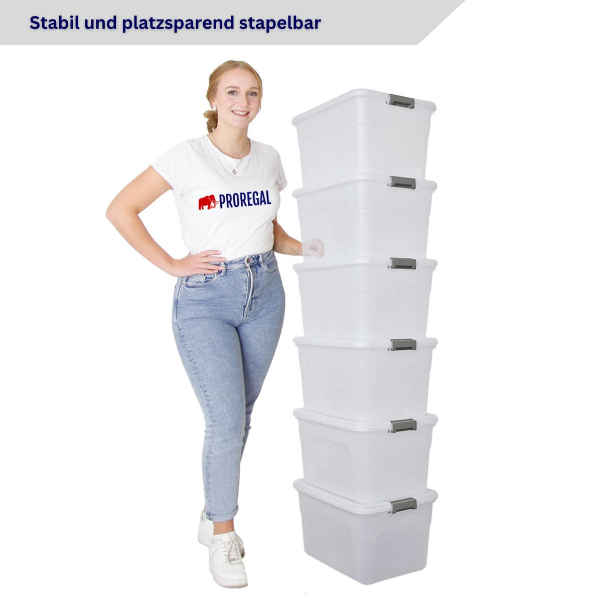 AUFBEWAHRUNGSBOX mit Deckel 30L im 6er Set Klein transparent stapelbar - Transparent, Kunststoff (46/26/33cm) - PROREGAL