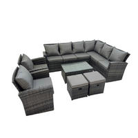 LOUNGEMÖBEL-SETS mit Couchtisch Sofa Polyrattan Dunkelgrau 10-Sitzer - Dunkelgrau/Grau, Glas/Kunststoff - Fimous