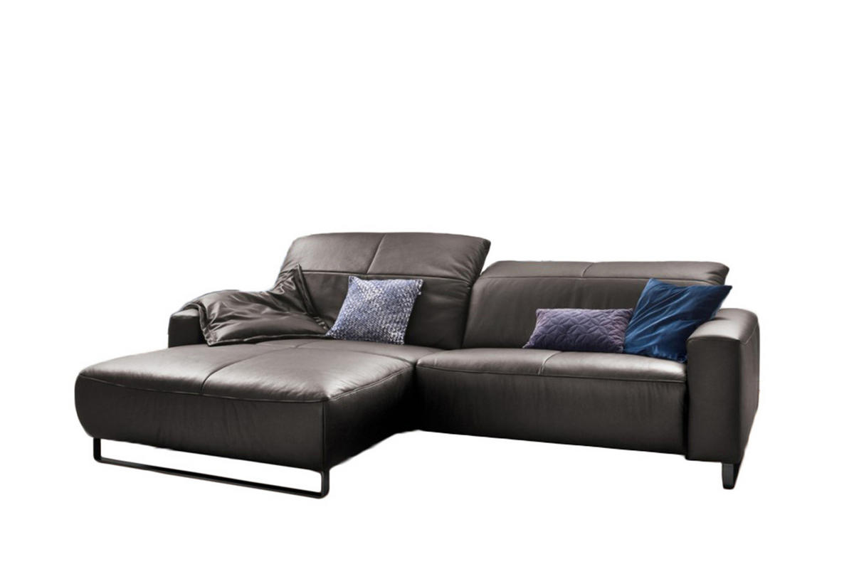 ECKSOFA MIT SITZTIEFENVERSTELLUNG YORK Anthrazit Leder - Anthrazit/Schwarz, Leder (284/180cm) - KAWOLA