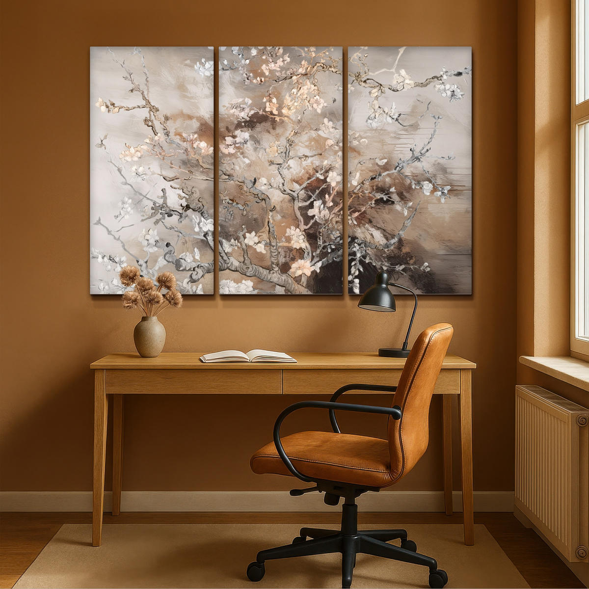 LEINWANDBILD 3er Set Mandelblüte - Abstrakt - Beige 180x120 cm - Beige, Textil (180/120cm) - MuchoWow