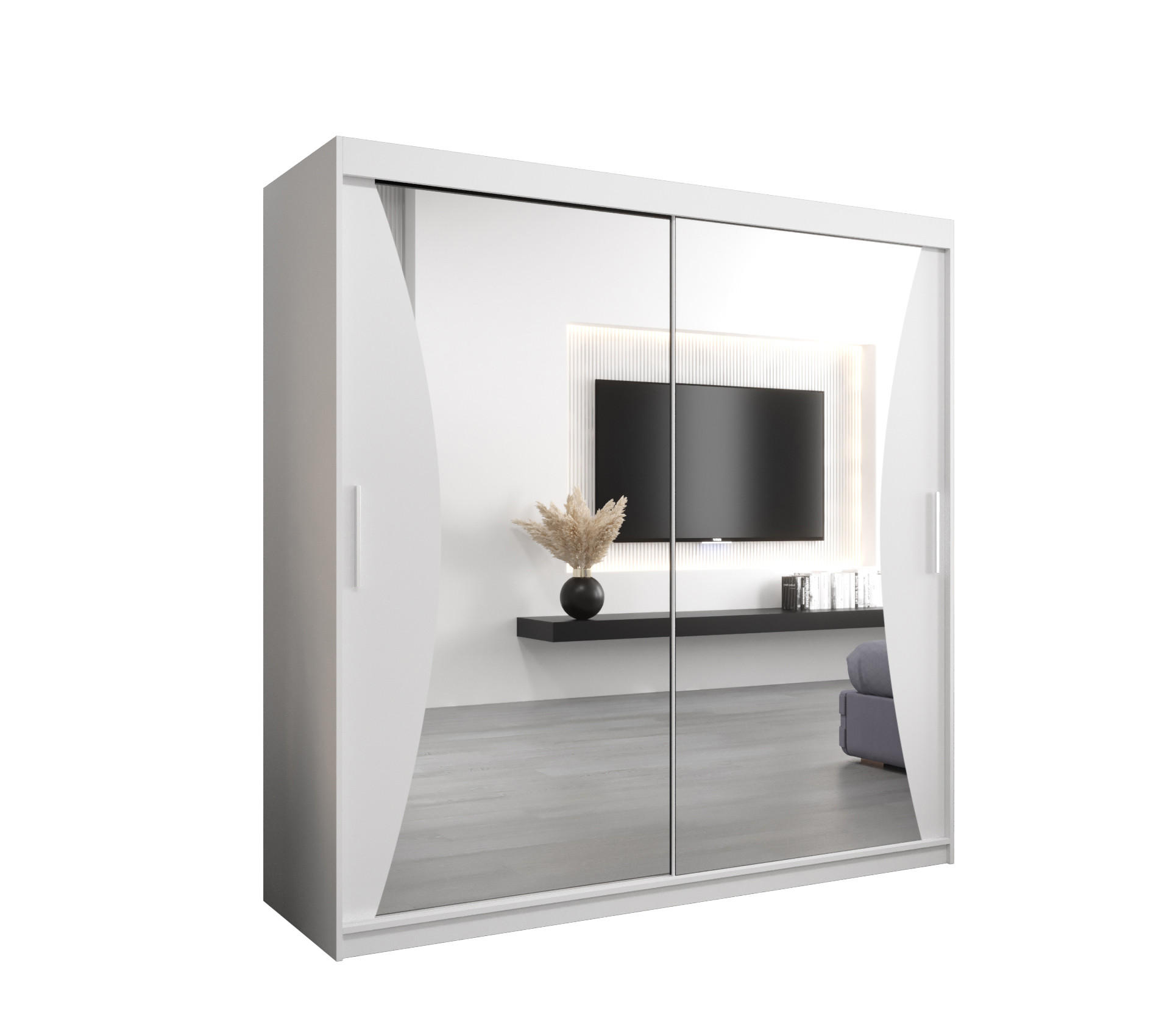 Abiks Möbel Schwebetürenschrank Weiß, Weiß 200x200x62 cm