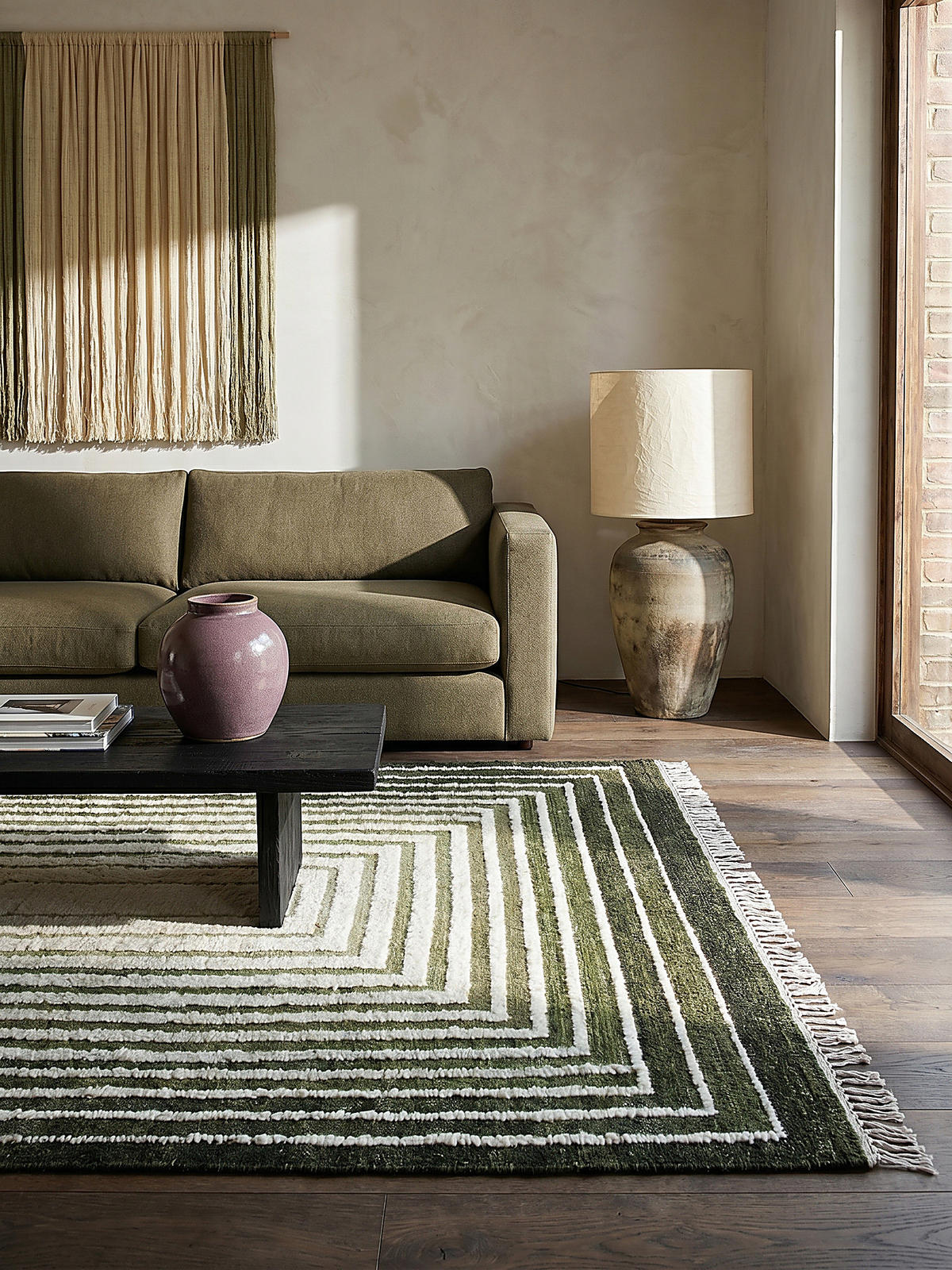 TEPPICH aus Wolle handgewebt mit Fransen FROND in Grün, geometrisch, 200 x 300 cm - Grün, Textil (200/300cm) - KADIMA DESIGN