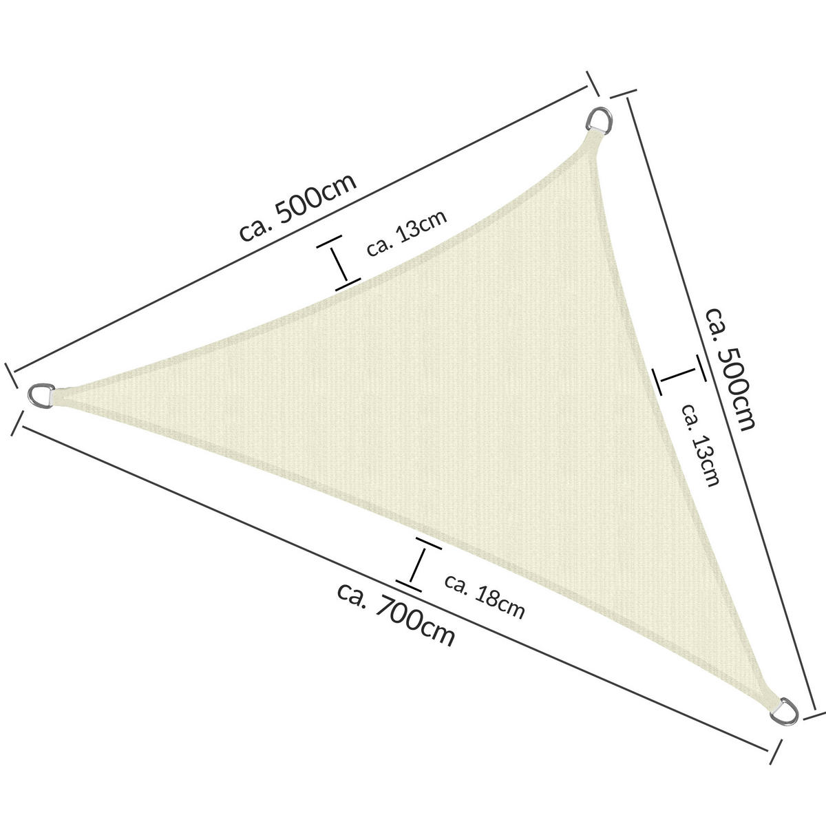 SONNENSEGEL SolVision HS9 500/500/700 cm dreieckig Creme HDPE - Creme, Kunststoff (500/500cm) - Sol Royal