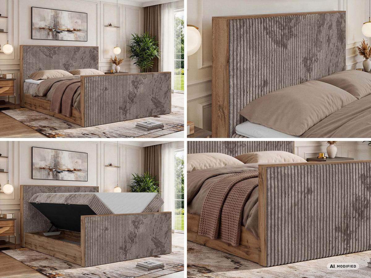 KONTINENTÁLNÍ POSTEL WOOD DUO 180/200 - Světle hnědá Manšestr - Topper T25 - H4 - černá/světle hnědá, textil/plast (180/200cm) - MKS