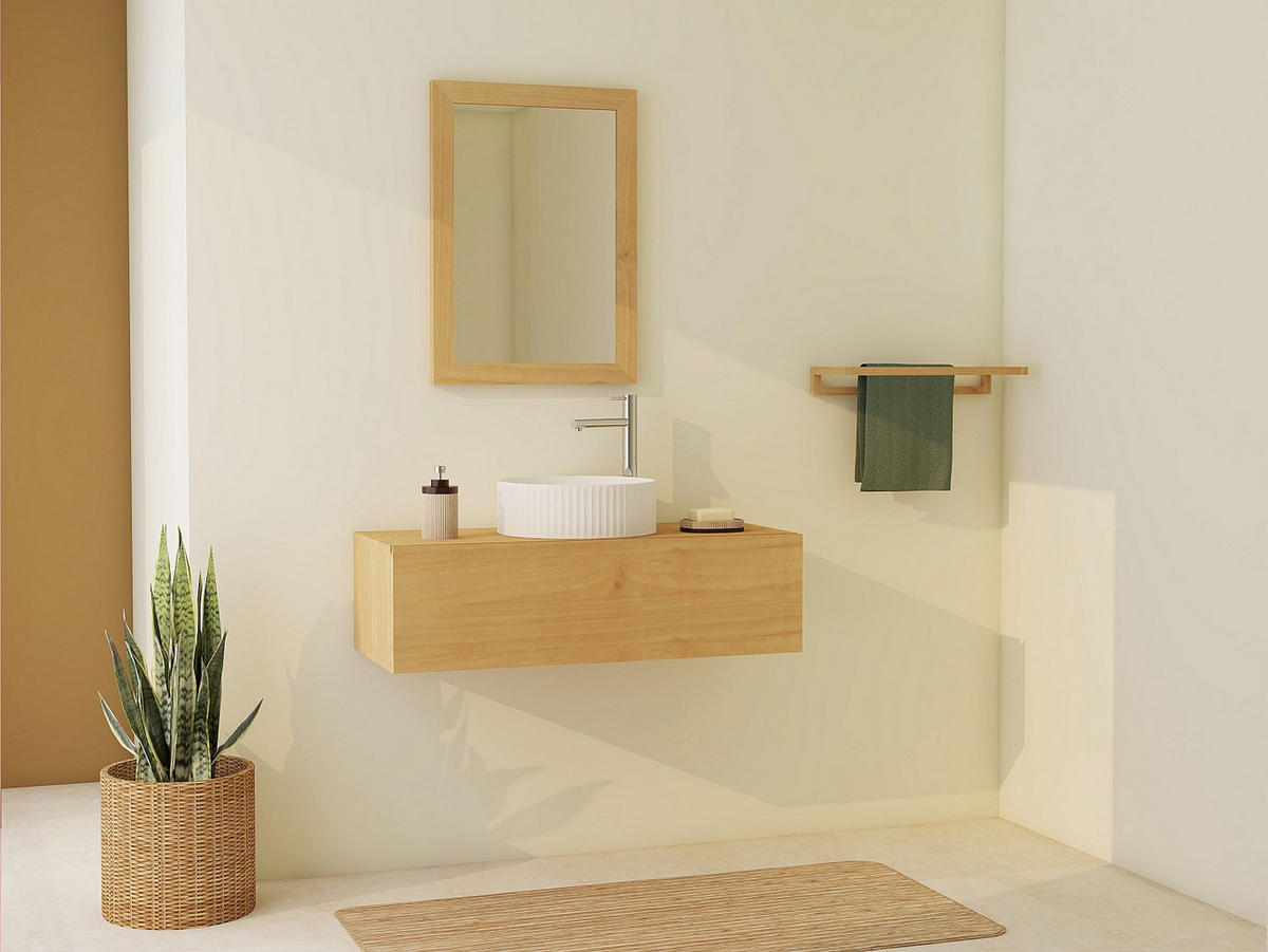 WASCHBECKENUNTERSCHRANK - 95cm x 40cm - Mindiholz - naturfarben hell - TIDORE - Naturfarben, Holz (95/27/40cm) - Vente-Unique