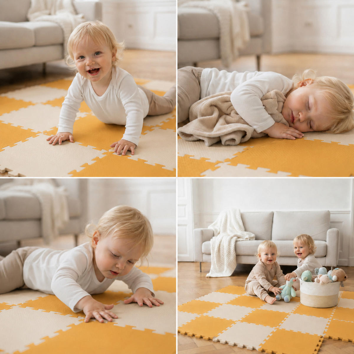 SPIELMATTE ab Null - 180/90/1 cm Puzzlematte Beige - Beige/Gelb, Kunststoff (30/30cm) - Littletom
