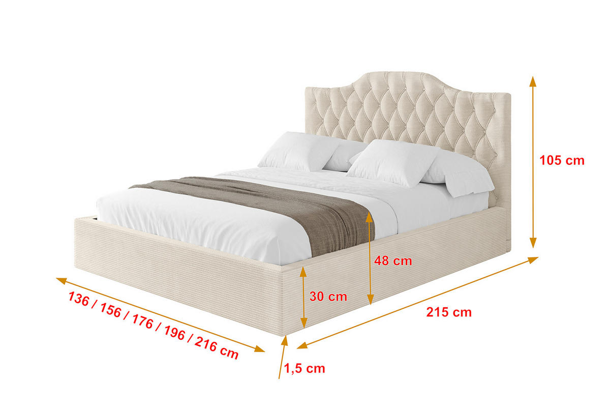 POLSTERBETT mit Bettkasten und Lattenrost, Bett mit Matratze H3/H4 - FALIO 180x200 Beige - Creme, Holzwerkstoff/Textil (180/200cm) - ALTDECOR