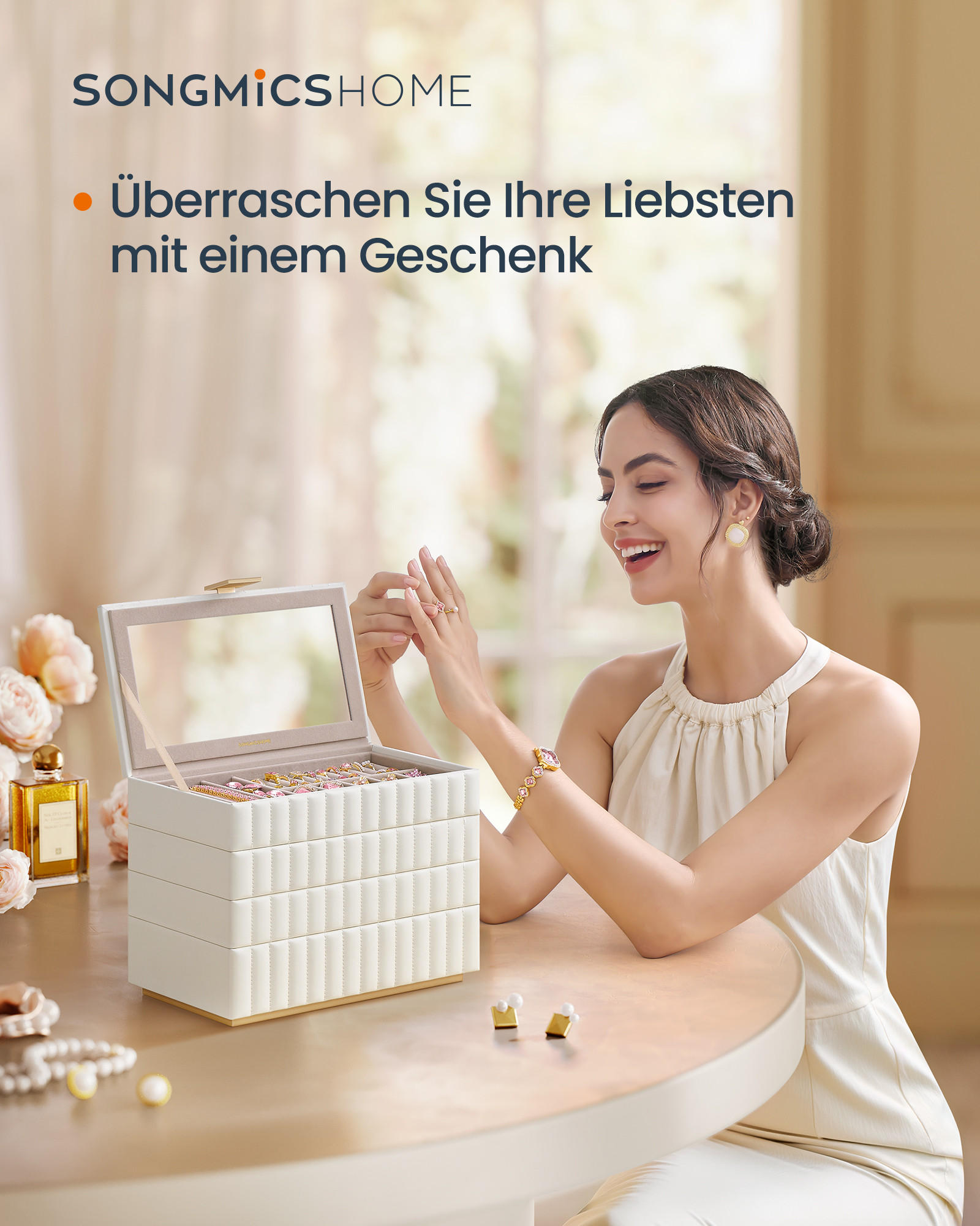 SCHMUCKAUFBEWAHRUNG Anah - Weiß, Leder (17/21/28cm) - SONGMICS HOME