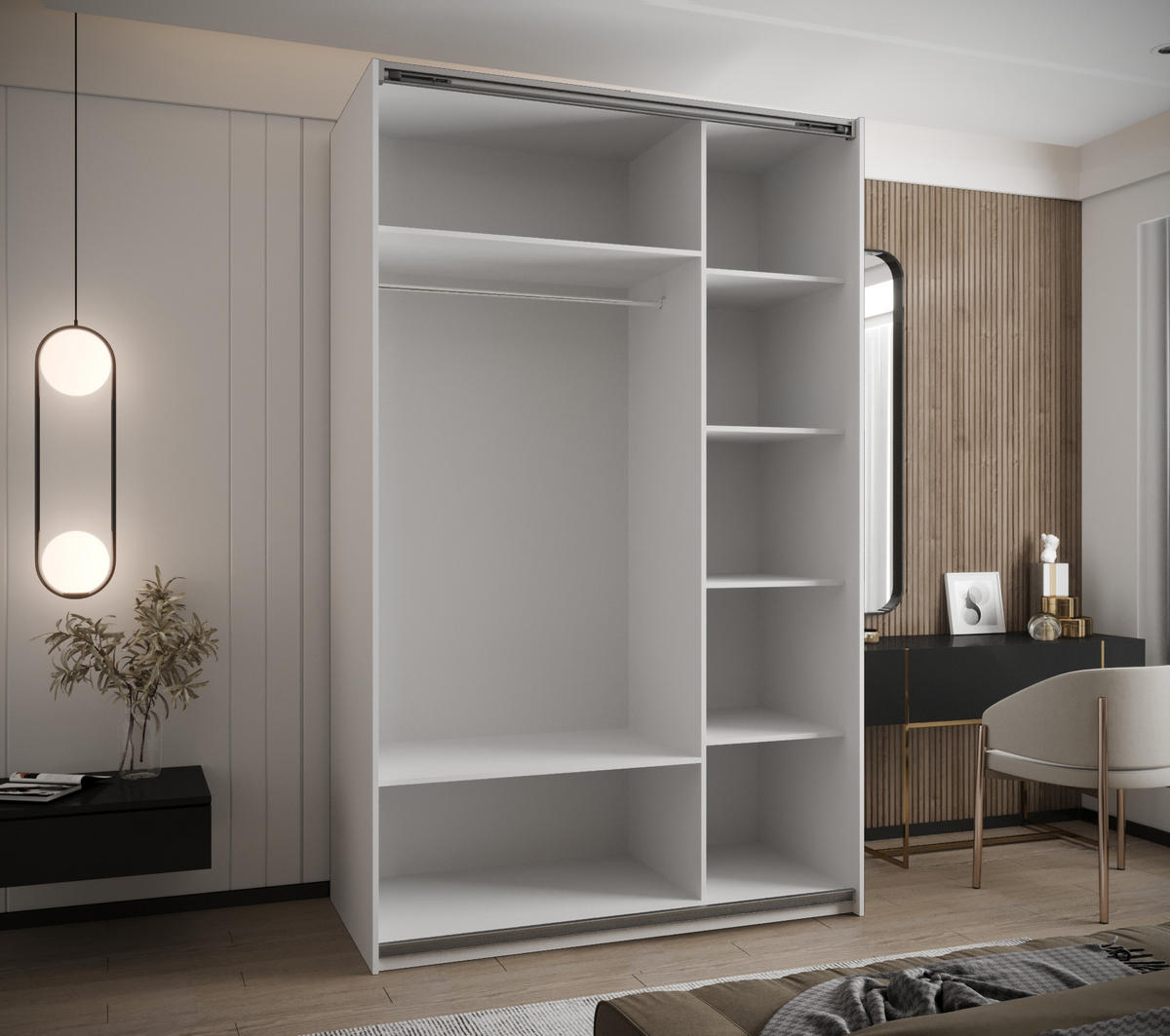 SCHWEBETÜRENSCHRANK 245,5/150/64 2-türig - Goldfarben/Weiß, Holz/Metall (150/245/64cm) - Abiks Möbel