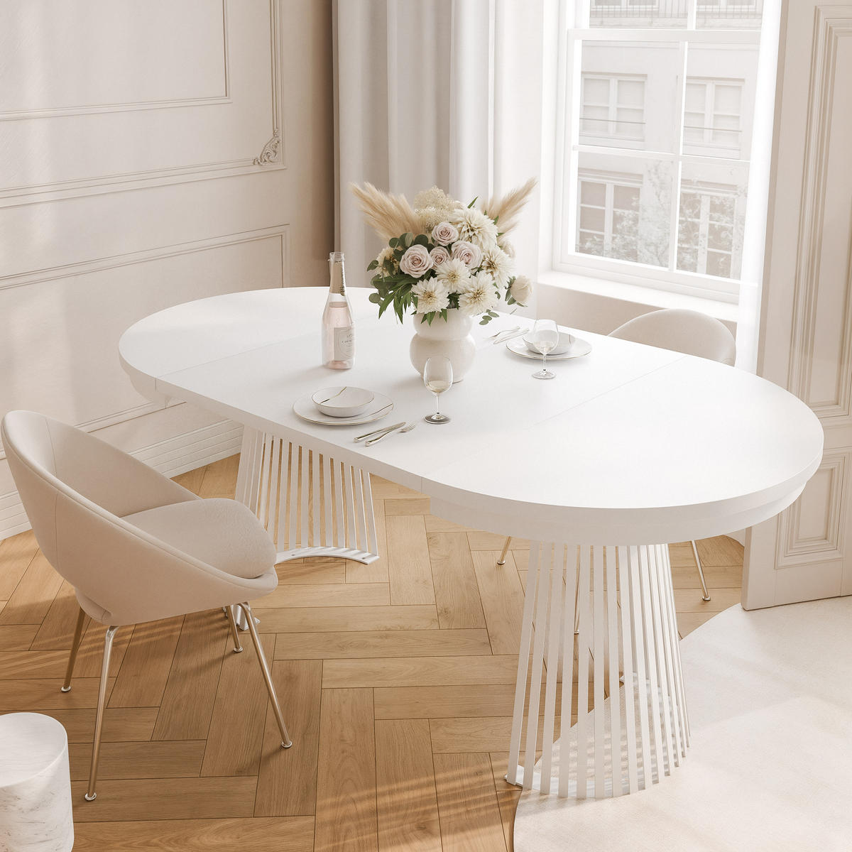 AUSZIEHTISCH AUREA 100-180/75 cm, Weiß - Weiß, Holzwerkstoff/Metall (100/100/75cm) - Idohome