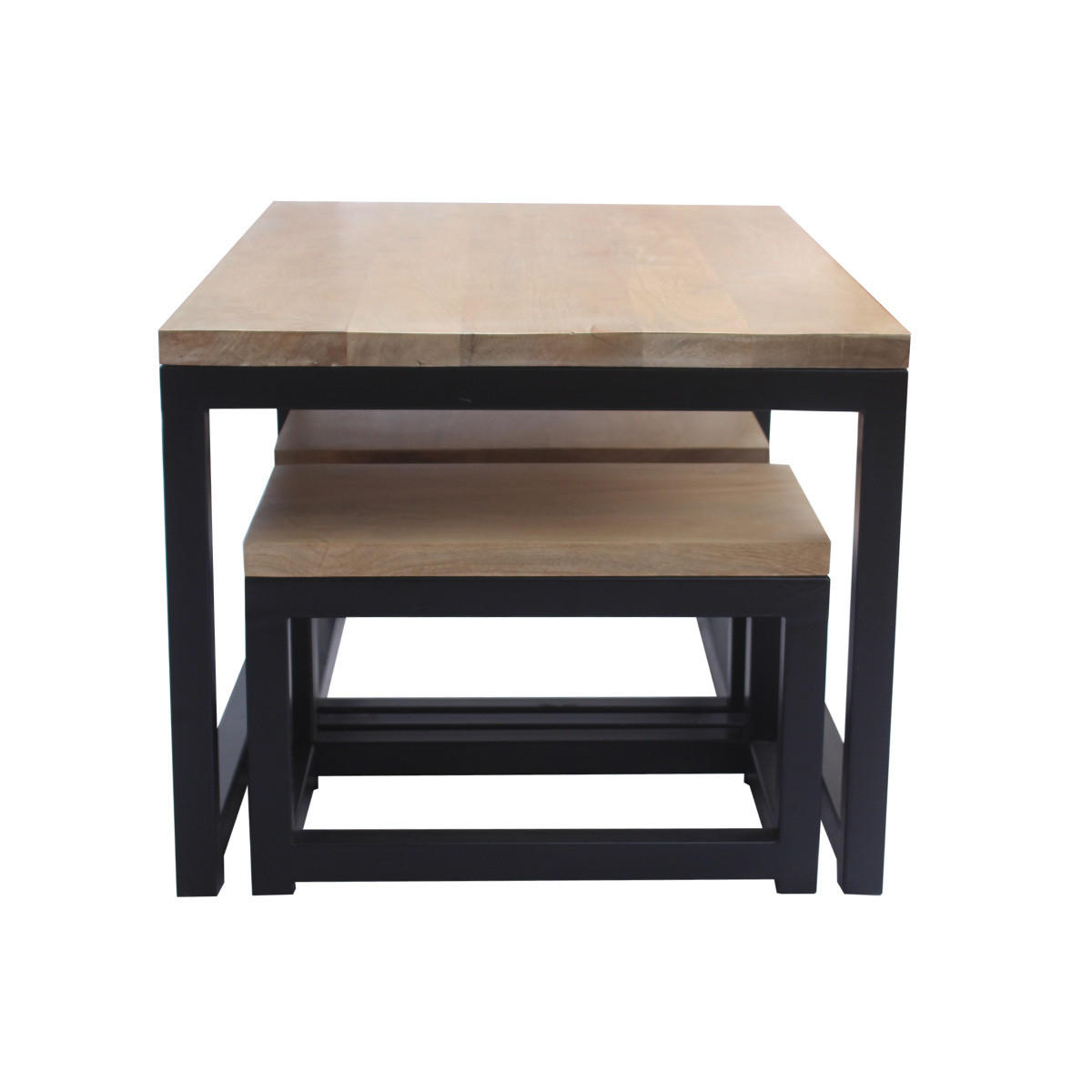 BEISTELLTISCH Tief Mangobaum Schwarzes Metall 3er-Set FACTORY - Naturfarben, Holz (90/55/45cm) - Miliboo
