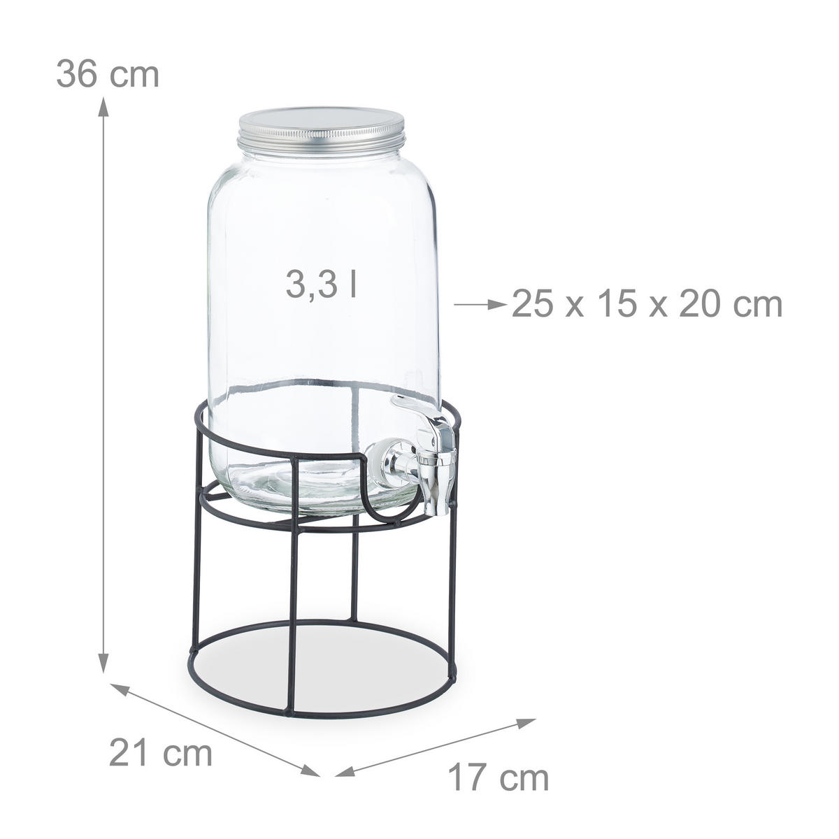 GETRÄNKESPENDER - Transparent, Glas/Kunststoff (3.3L) - Relaxdays