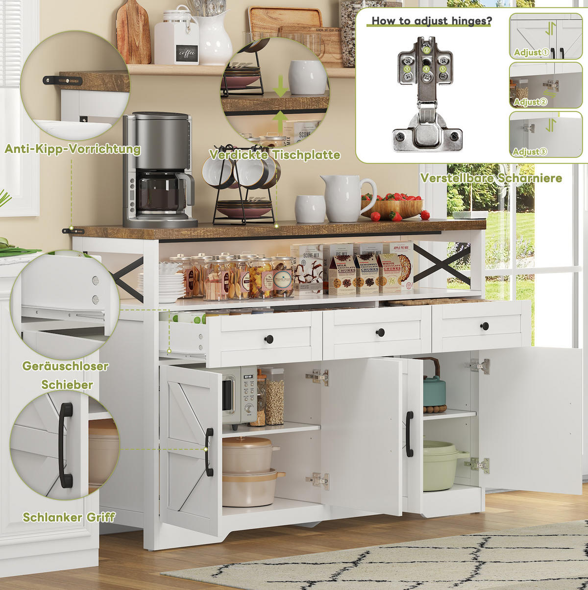 SIDEBOARD 140/35/95 cm braun/weiß aus MDF mit 3 Schubladen - Braun, Holzwerkstoff (140/95/35cm) - OKWISH