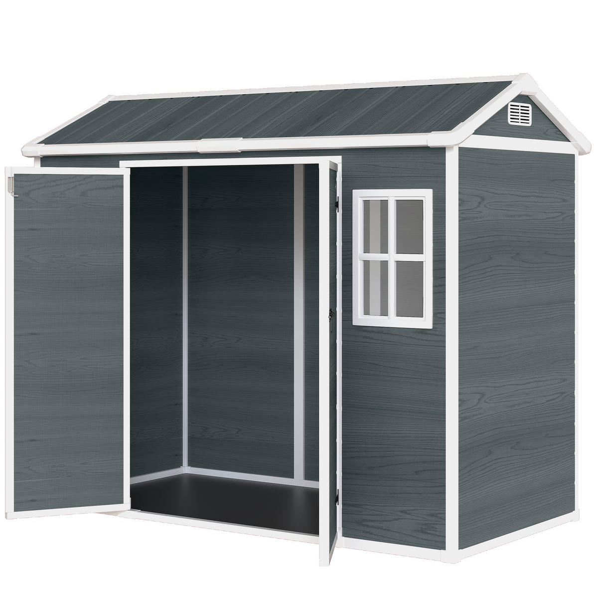 GERÄTEHAUS DE-08158 mit 2 Fenstern & Doppeltür Holzoptik - Grau, Kunststoff (131/201/244cm) - ComfortXL
