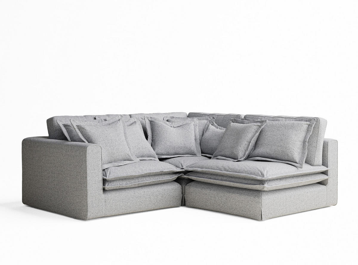 ECKSOFA Amalfi Hellgrau Webstoff - Hellgrau/Schwarz, Holz/Holzwerkstoff (238/222cm) - Maison de Reve