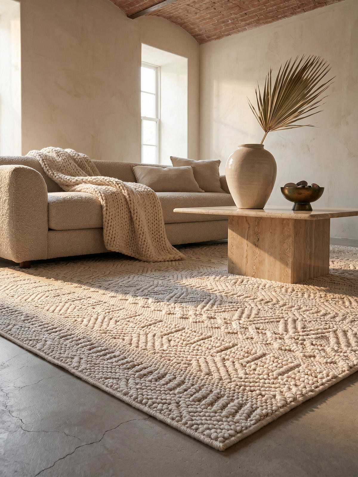 TEPPICH Flachgewebe LANGAU in Creme, mit Ethno-Streifen, 120 x 170 cm - Creme, Textil (120/170cm) - KADIMA DESIGN