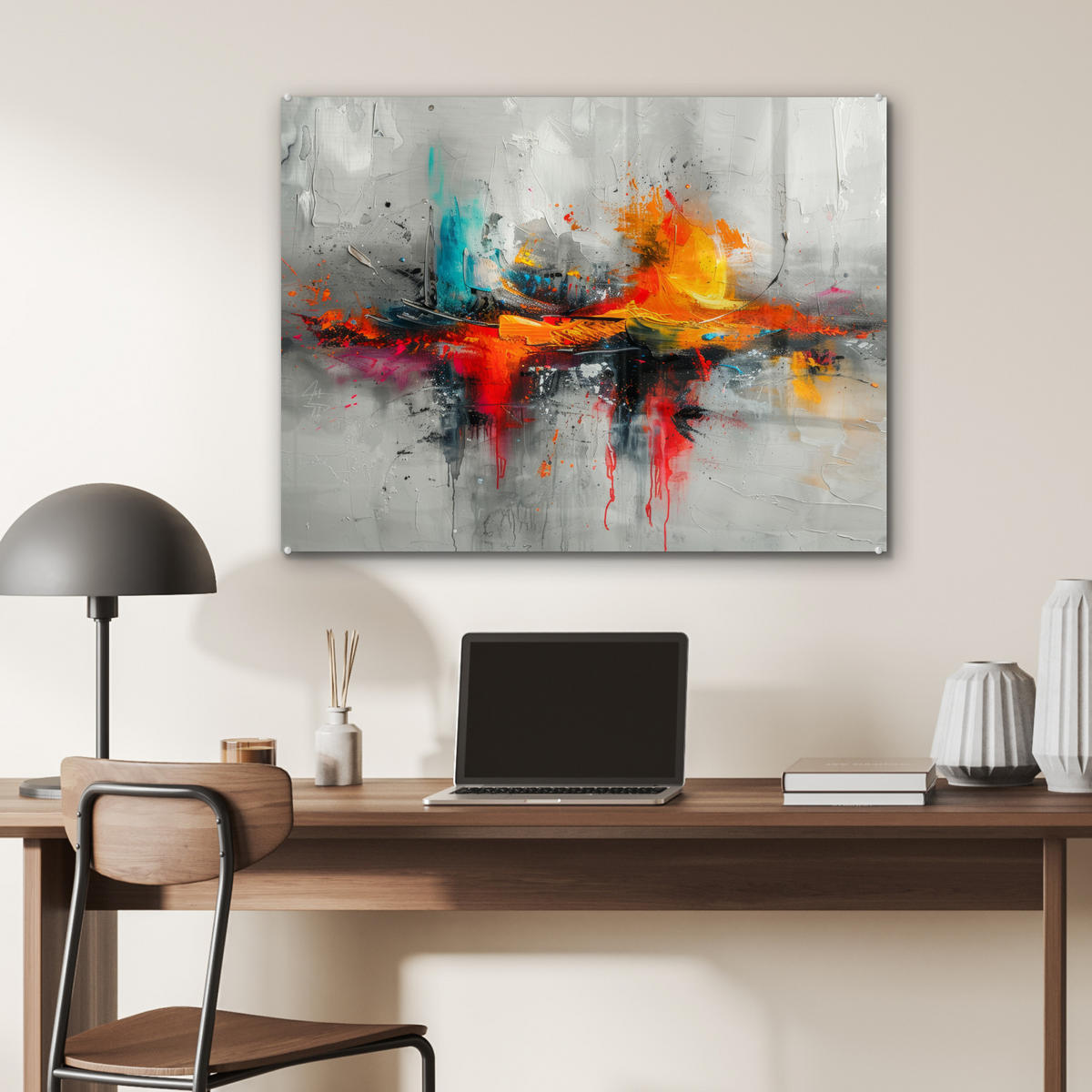 OBRAZ NA AKRYLOVOM SKLE Moderné umenie - Oranžová - Sivá - Abstraktné 80x60 cm - svetlosivá, sklo (80/60cm) - MuchoWow