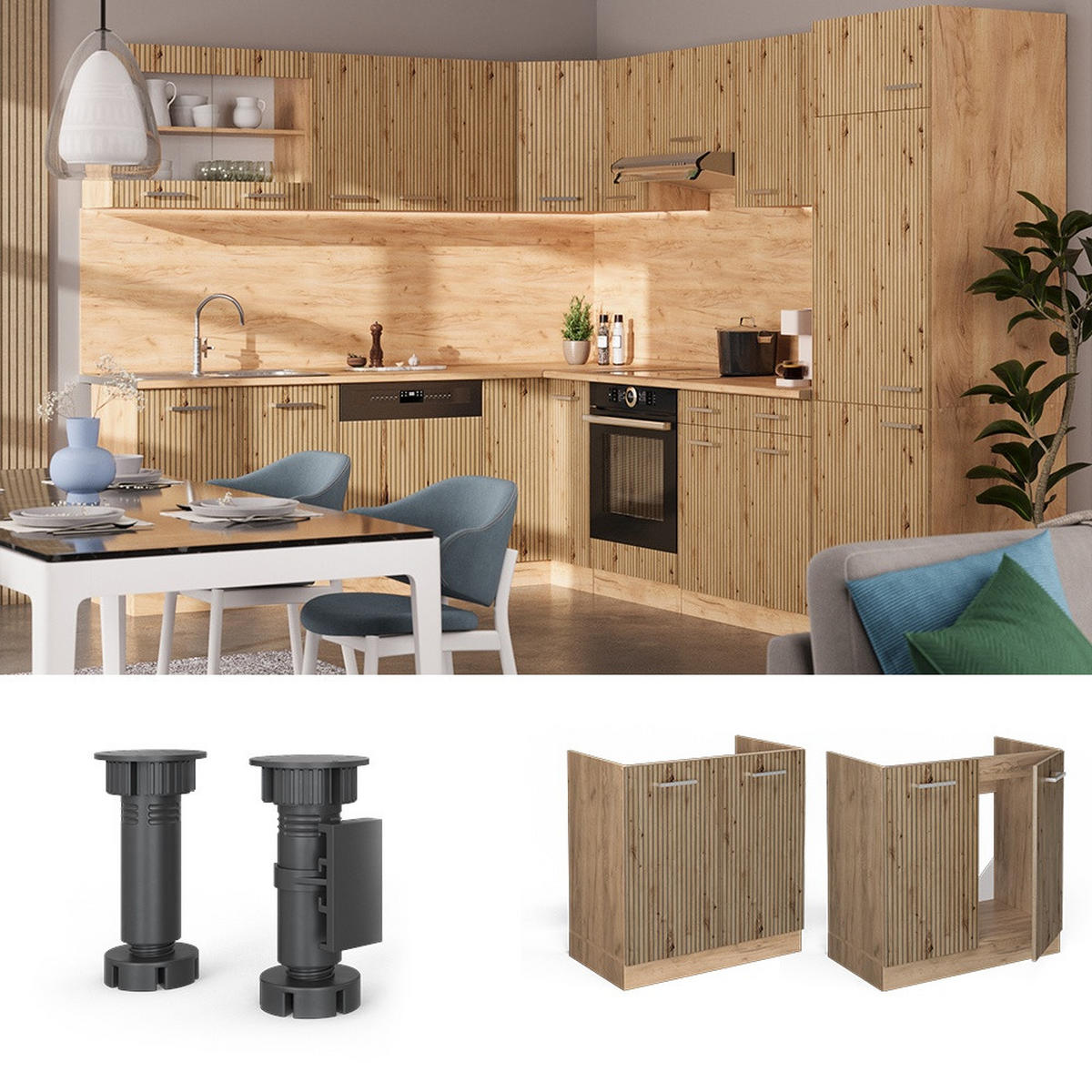 SPÜLENUNTERSCHRANK R-Line Artisan-Eiche 80 cm , AP Eiche - Honigeiche/Eiche Artisan, Holzwerkstoff (80/81.6/60cm) - Vicco