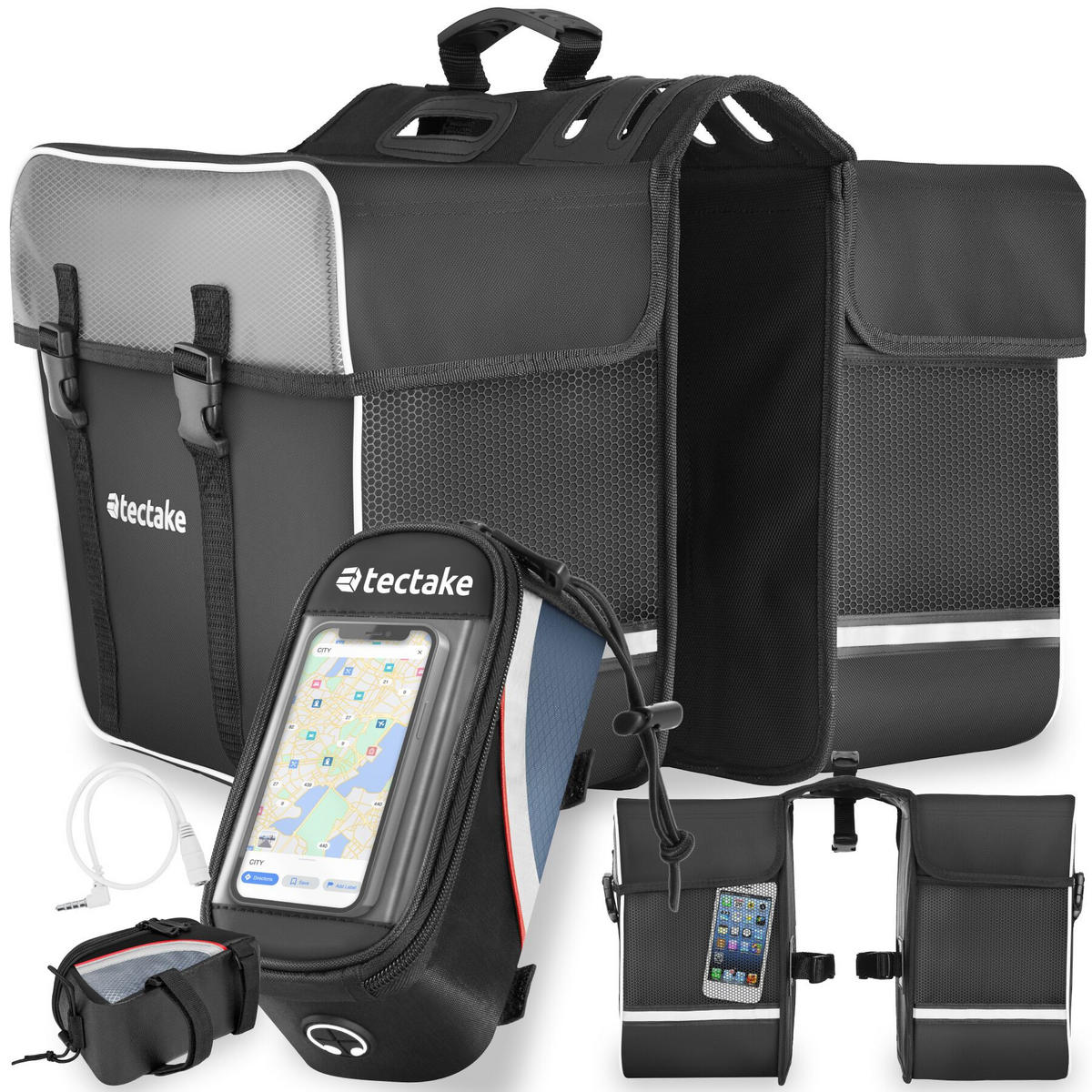 FAHRRADTASCHE Georg mit Fahrradrahmentasche, wasserabweisend und robust, schwarz/rot - Rot/Schwarz, Textil (8.5/8.5/18cm) - tectake