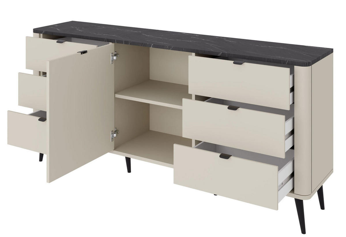 KOMMODE Marly Kaschmir / Walnuss 160 / 40 / 82cm - Kaschmir/Beige, Holz/Holzwerkstoff (160/82/40cm) - Feldmann-Wohnen