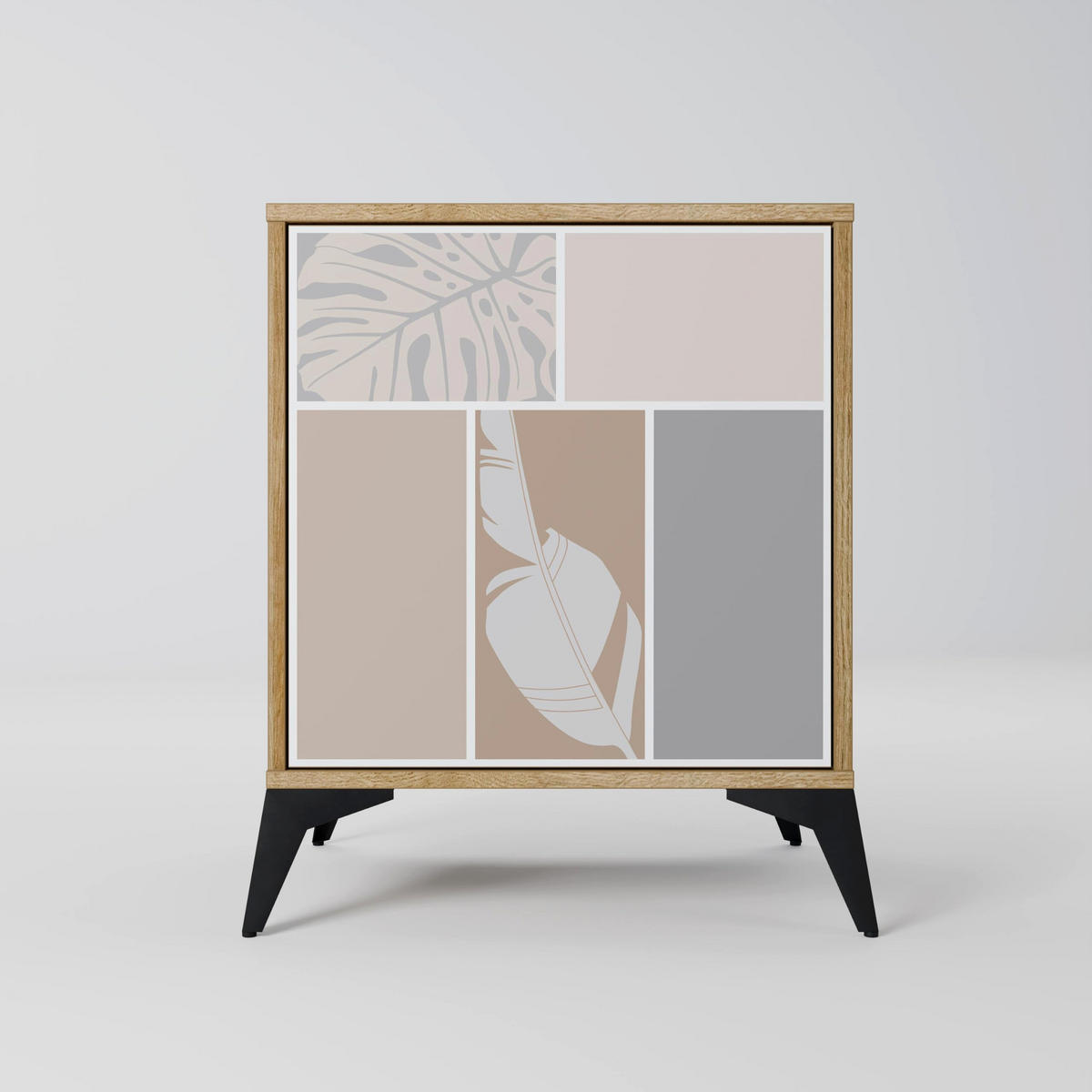 SIDEBOARD TROPICAL SHAPES, Eichefarben, 57,5x42x75,5 cm, Goldfarbene Metallfüße - Eichefarben/Goldfarben, Holzwerkstoff/Metall (57.5/75.5/42cm) - SpaceRebels