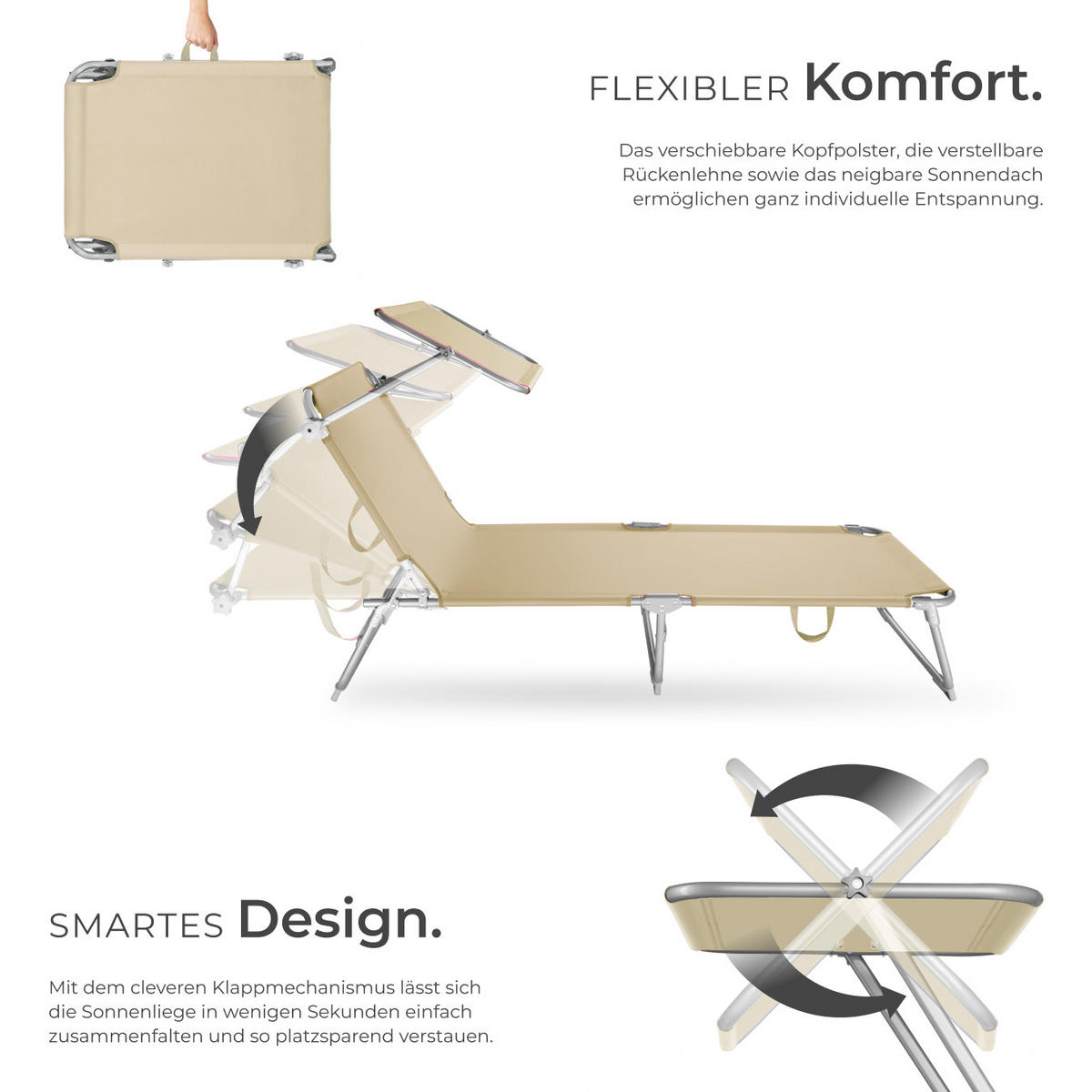 GARTENLIEGE Chloé,190 x 68 x 65 cm,beige - Beige, Kunststoff (68/65/190cm) - tectake