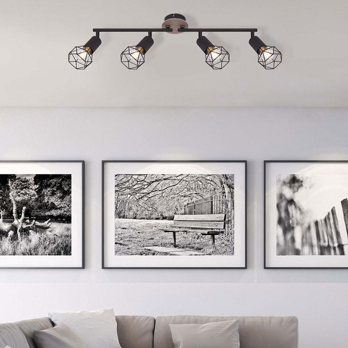 DECKENLEUCHTE Metall Holzoptik Schwarz - Schwarz, Holz (60/10/21.5cm) - Globo Lighting