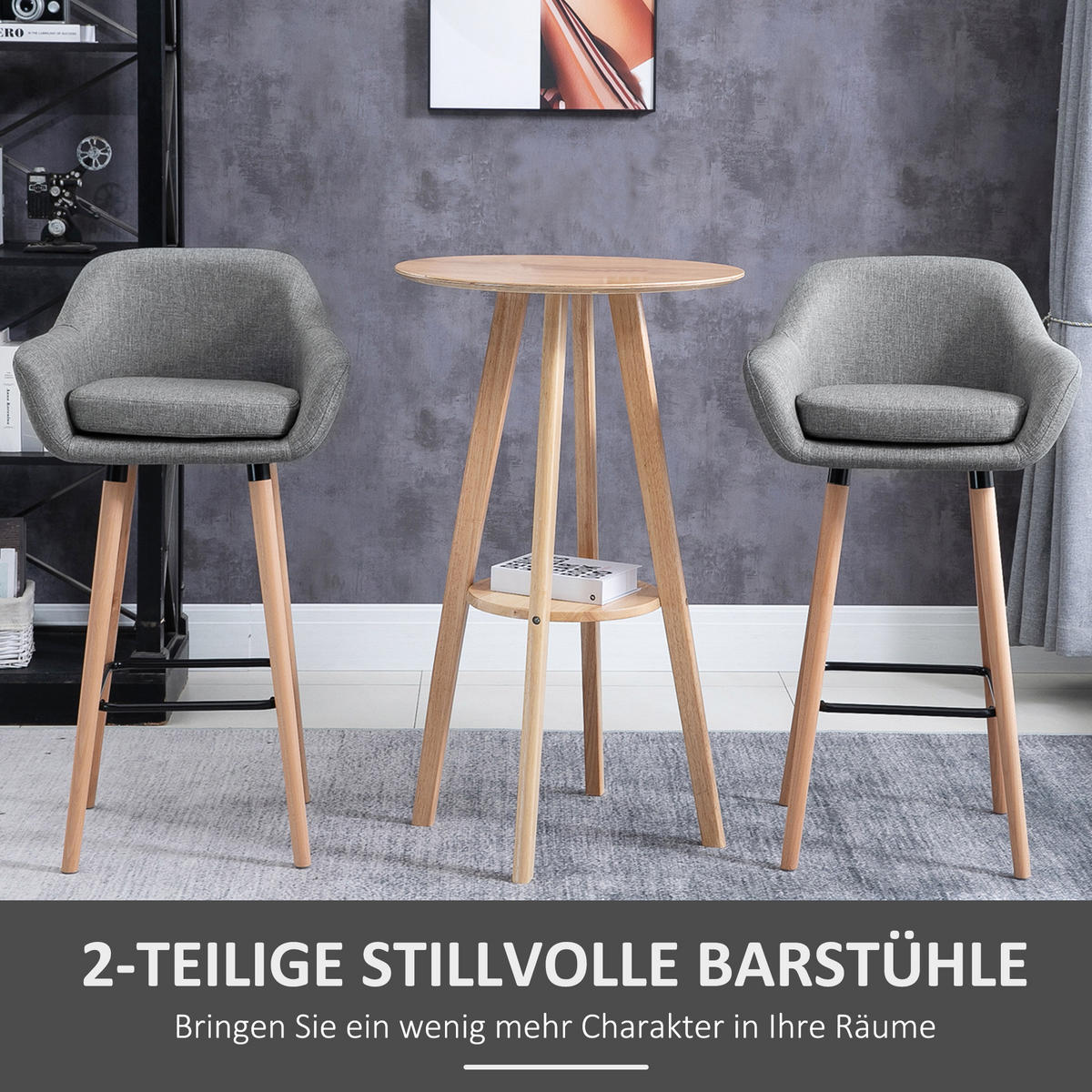 BARHOCKER, Buchenholzbeine, Metall, Grau - Grau, Holz (48/100/55cm) - HOMCOM