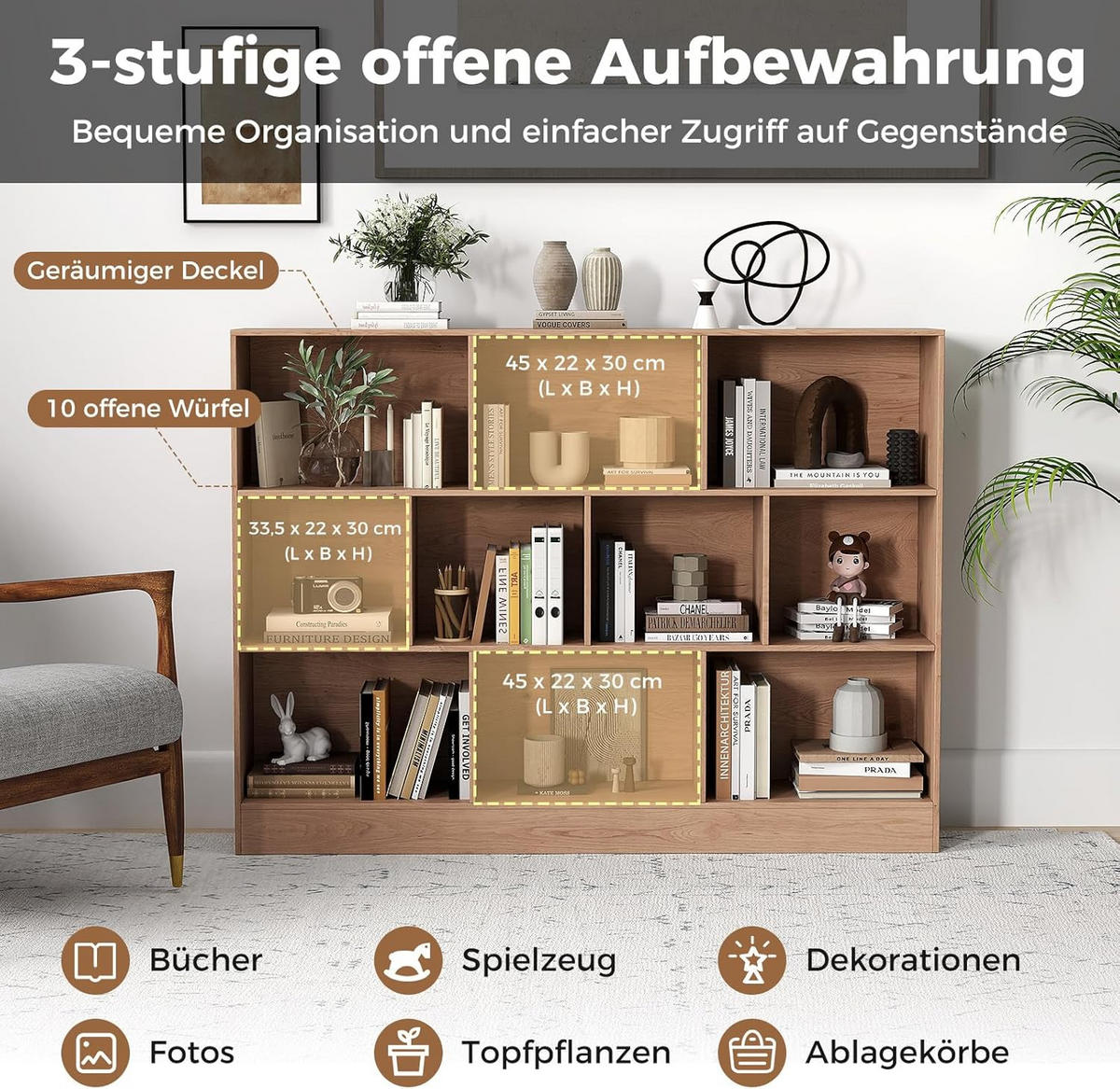 BÜCHERREGAL Braun - Braun, Holz (24/104/140cm) - COSTWAY
