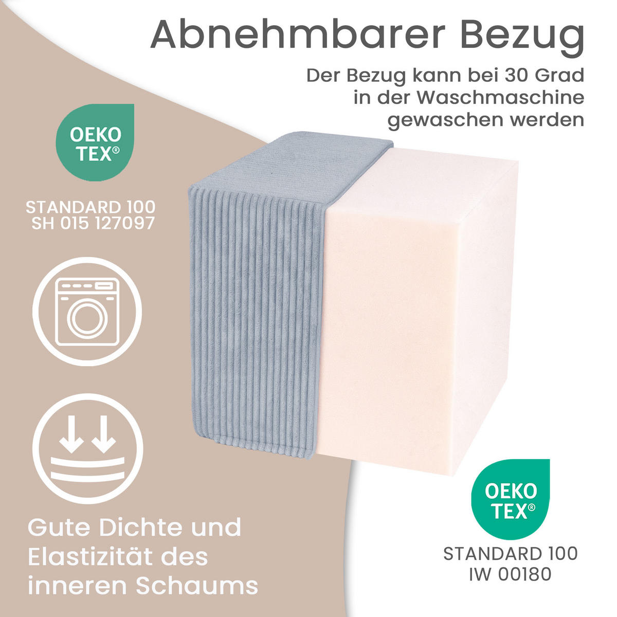 SITZWÜRFEL QUBIK 40/40/40 cm Cord Baltic Sea - Blaugrau, Textil (40/40/40cm) - Dreamroots